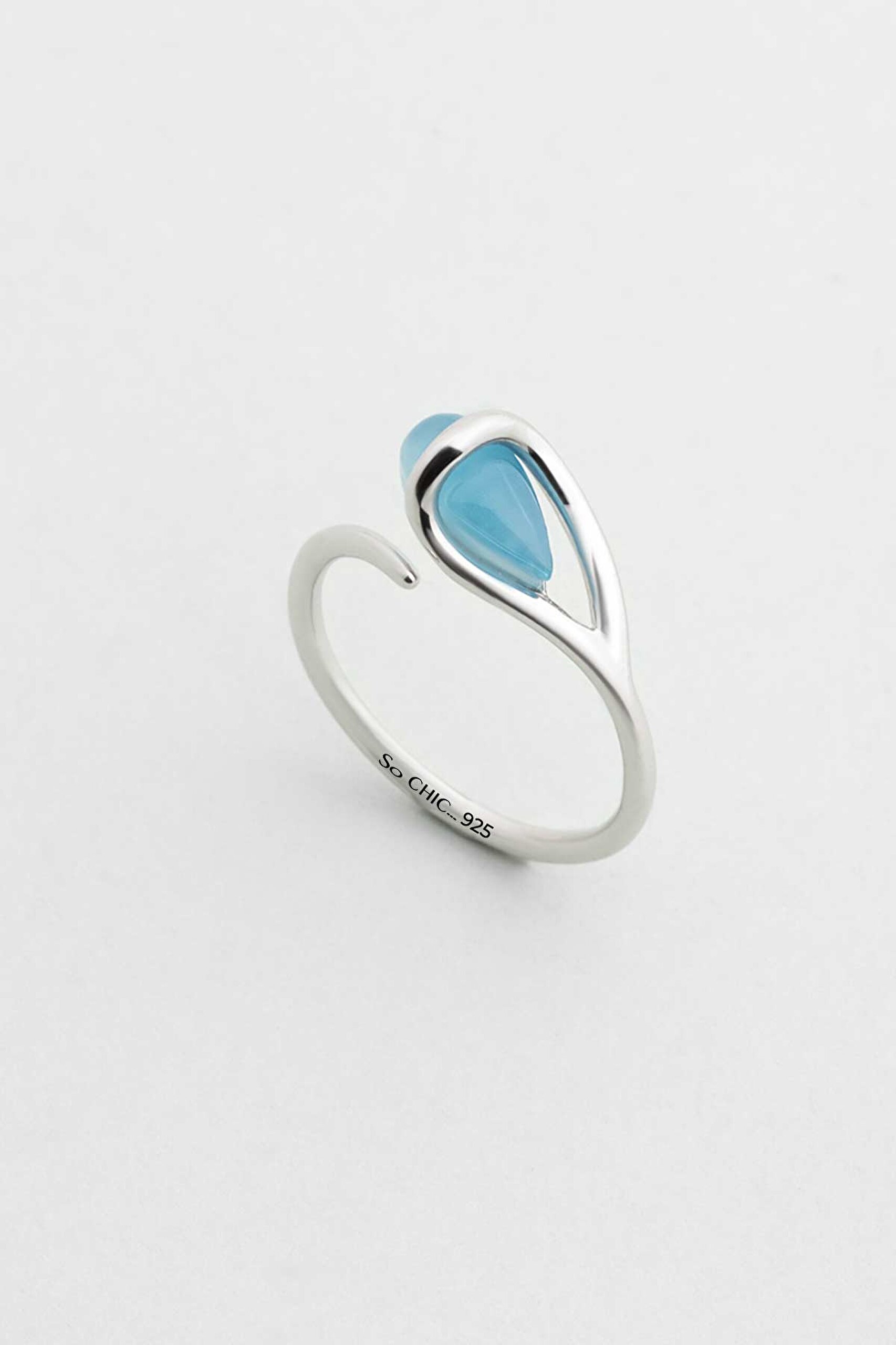 ⁠ Kalsedon Parıltısı 18 Ayar Beyaz Altın Kaplama Ayarlanabilir Gümüş Yüzük_0}