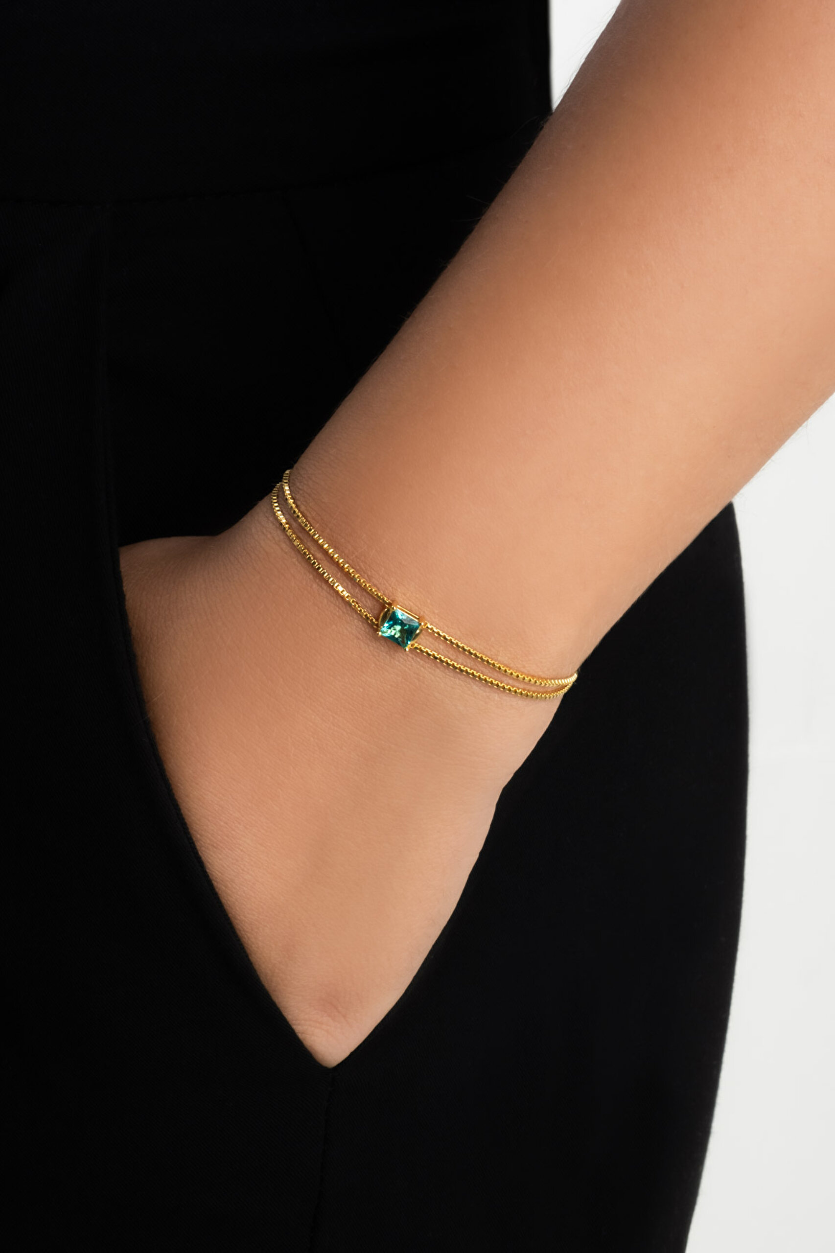 ⁠ Ocean Eyes 18 Ayar Sarı Altın Kaplama Ayarlanabilir Gümüş Bileklik_1}