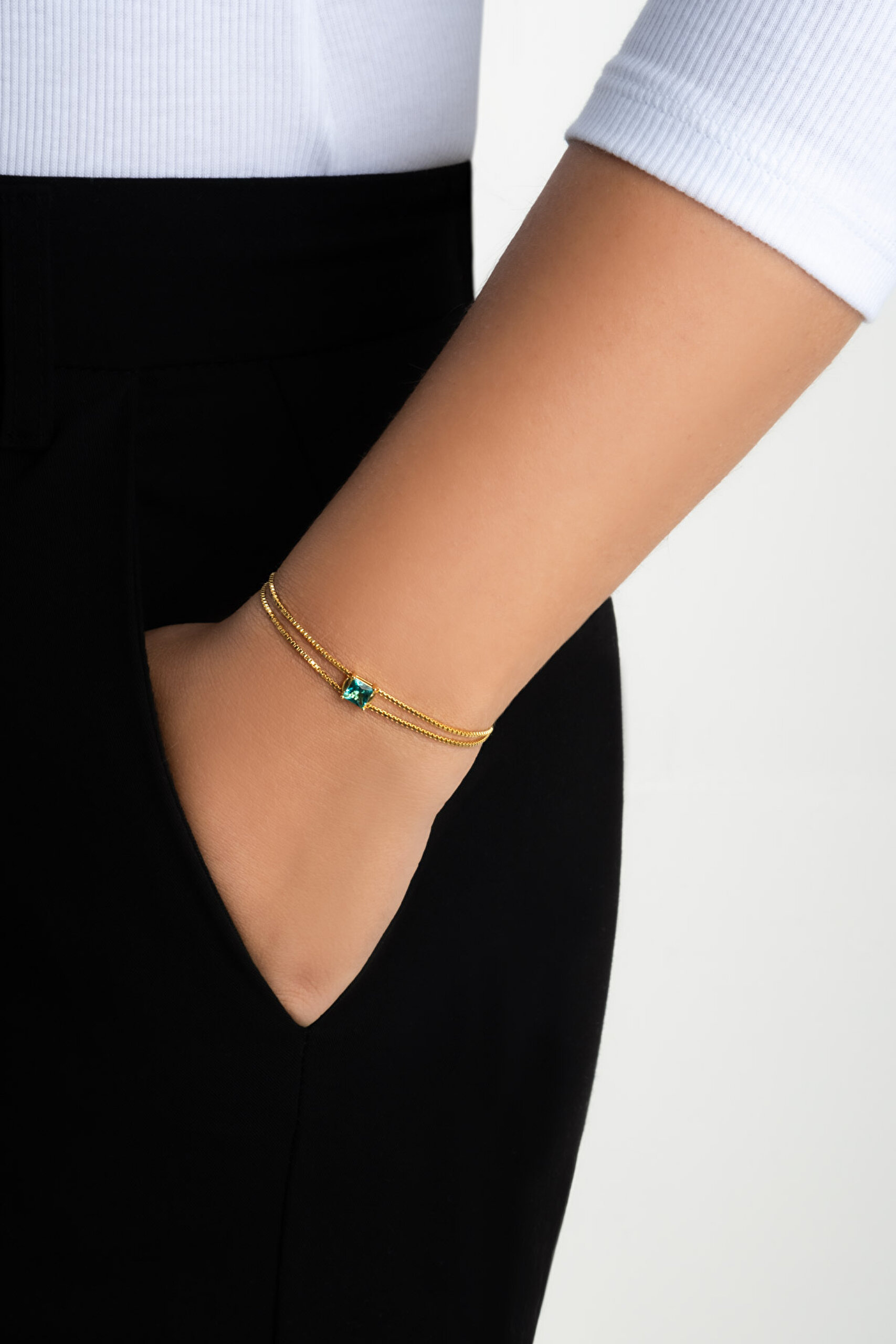 ⁠ Ocean Eyes 18 Ayar Sarı Altın Kaplama Ayarlanabilir Gümüş Bileklik_3}