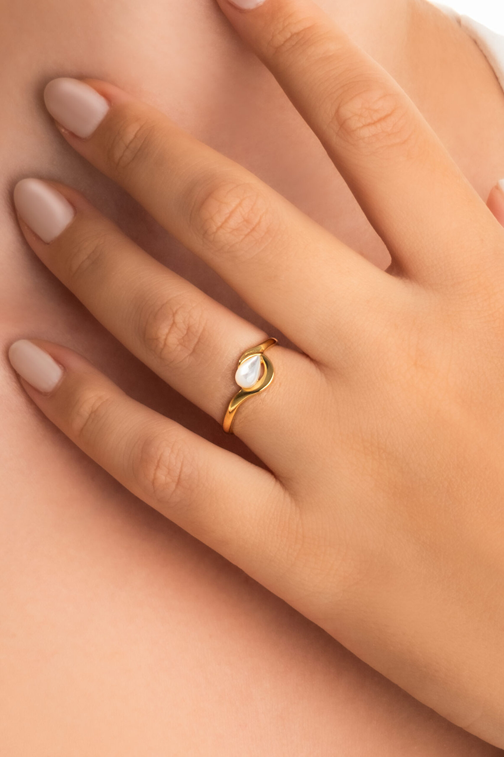 ⁠ Damla Sedef 18 Ayar Sarı Altın Kaplama Gümüş Yüzük_1}