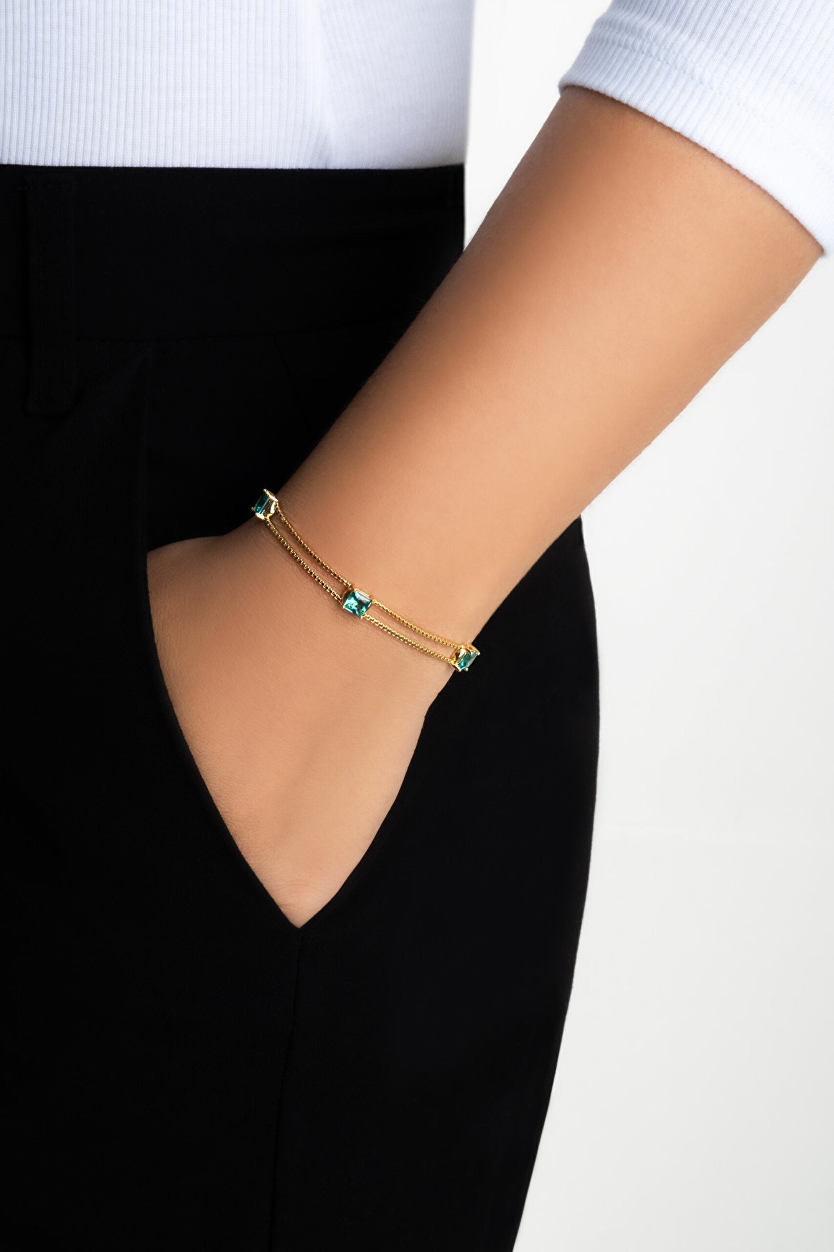 ⁠ Mira 18 Ayar Sarı Altın Kaplama 19 Cm Gümüş Bileklik_3}