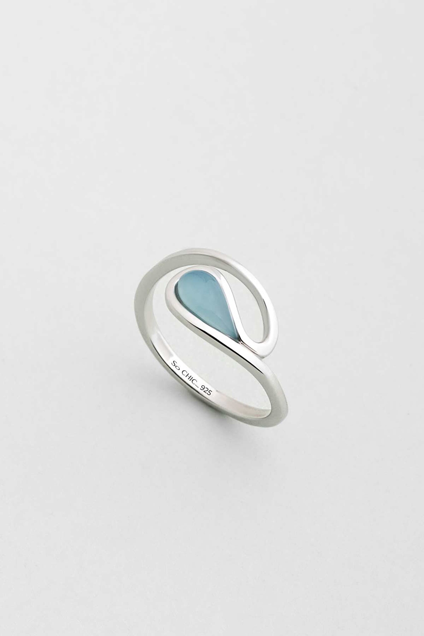 ⁠ Kalsedon Işıltısı 18 Ayar Beyaz Altın Kaplama Gümüş Yüzük_0}