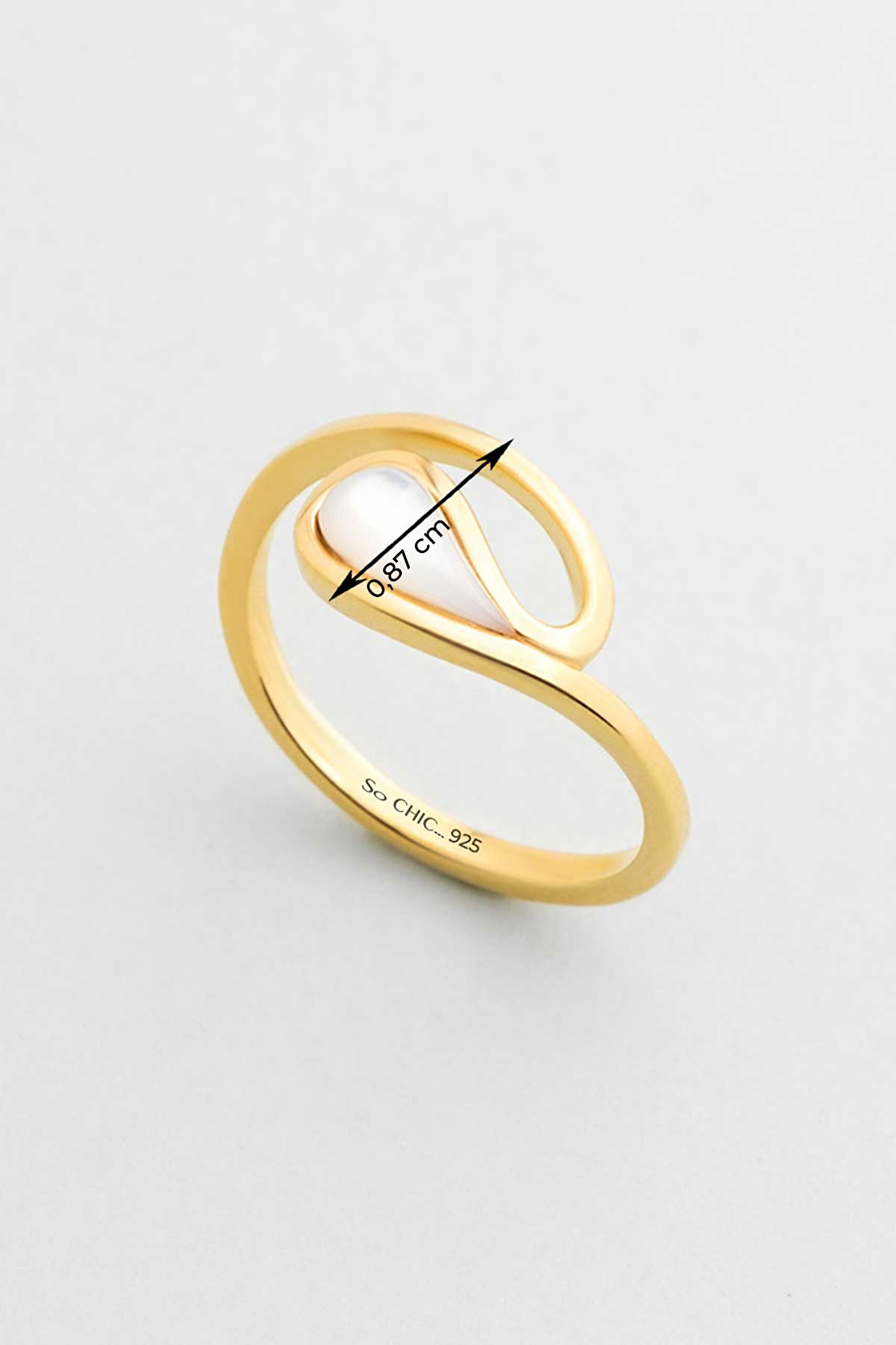 ⁠ Sedef Işıltısı 18 Ayar Sarı Altın Kaplama Gümüş Yüzük_2}