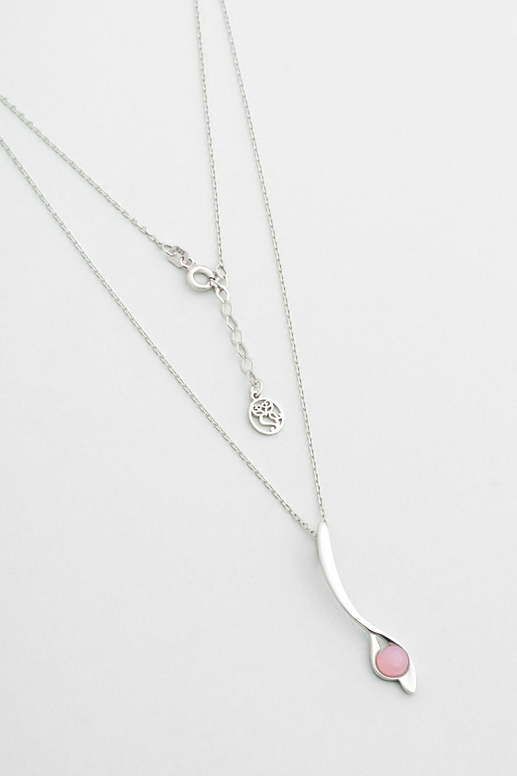 Kalsedon Melodisi 18 Ayar Beyaz Altın Kaplama 42 Cm Gümüş Kolye - 0