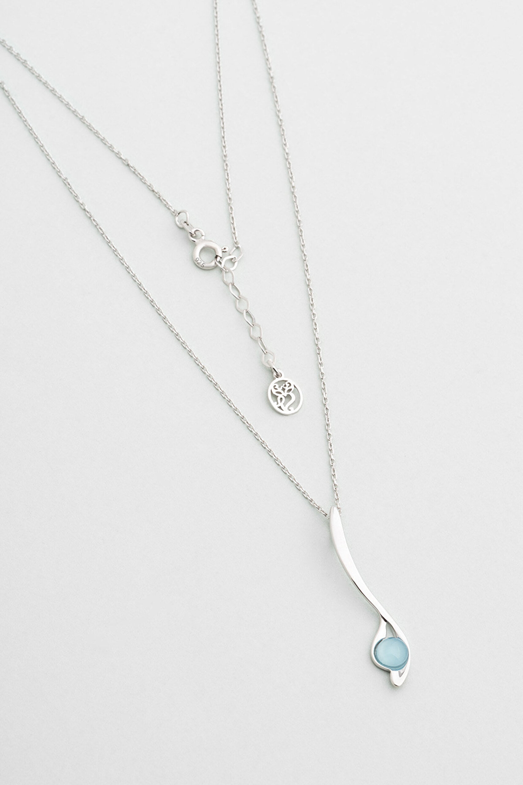 Kalsedon Melodisi 18 Ayar Beyaz Altın Kaplama 42 Cm Gümüş Kolye - 0