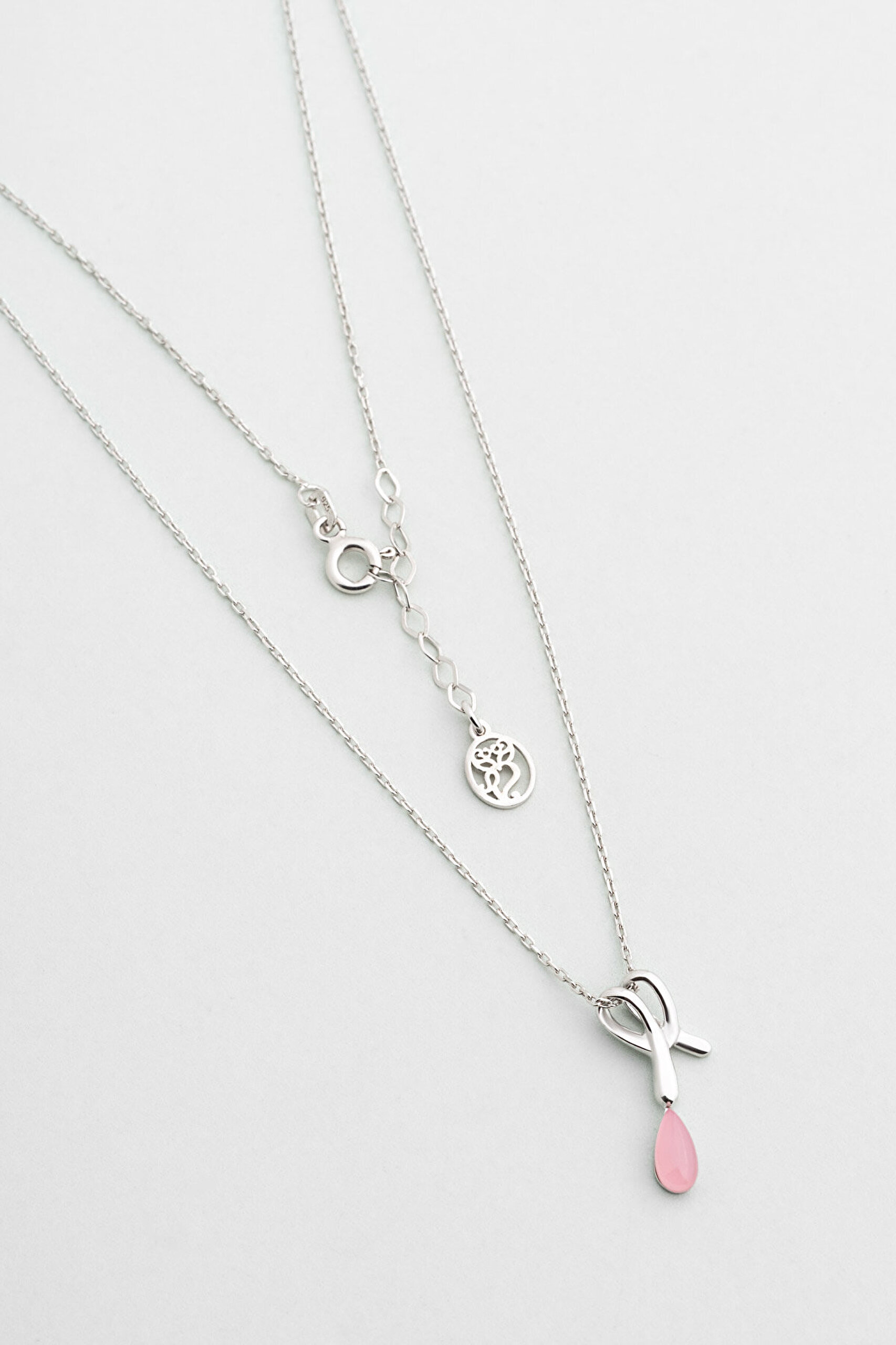 Kalsedon Işığı 18 Ayar Beyaz Altın Kaplama 42 Cm Gümüş Kolye - 0