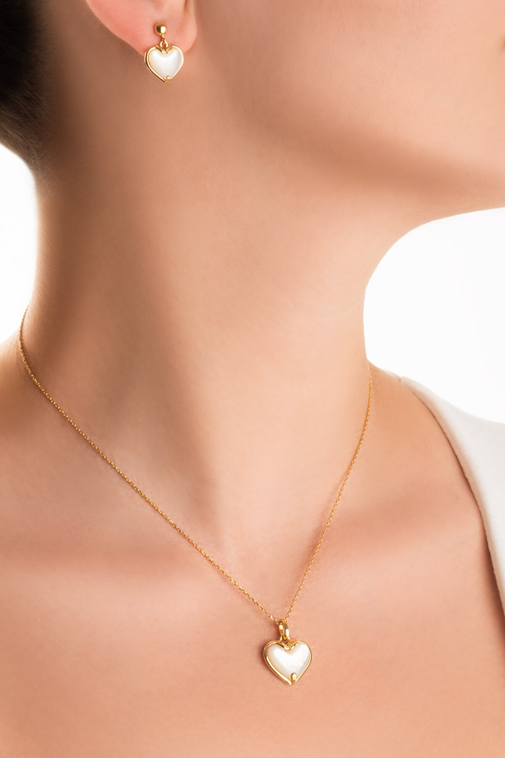 ⁠ Sedef Aşkı 18 Ayar Sarı Altın Kaplama 42 Cm Gümüş Kolye_1}