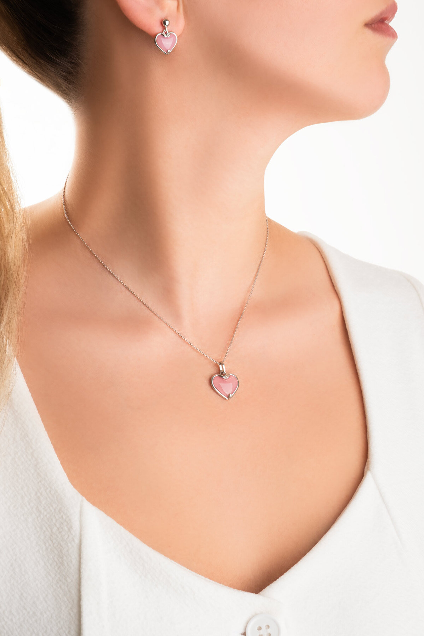 Kalsedon Aşkı 18 Ayar Beyaz Altın Kaplama Gümüş Küpe - 3