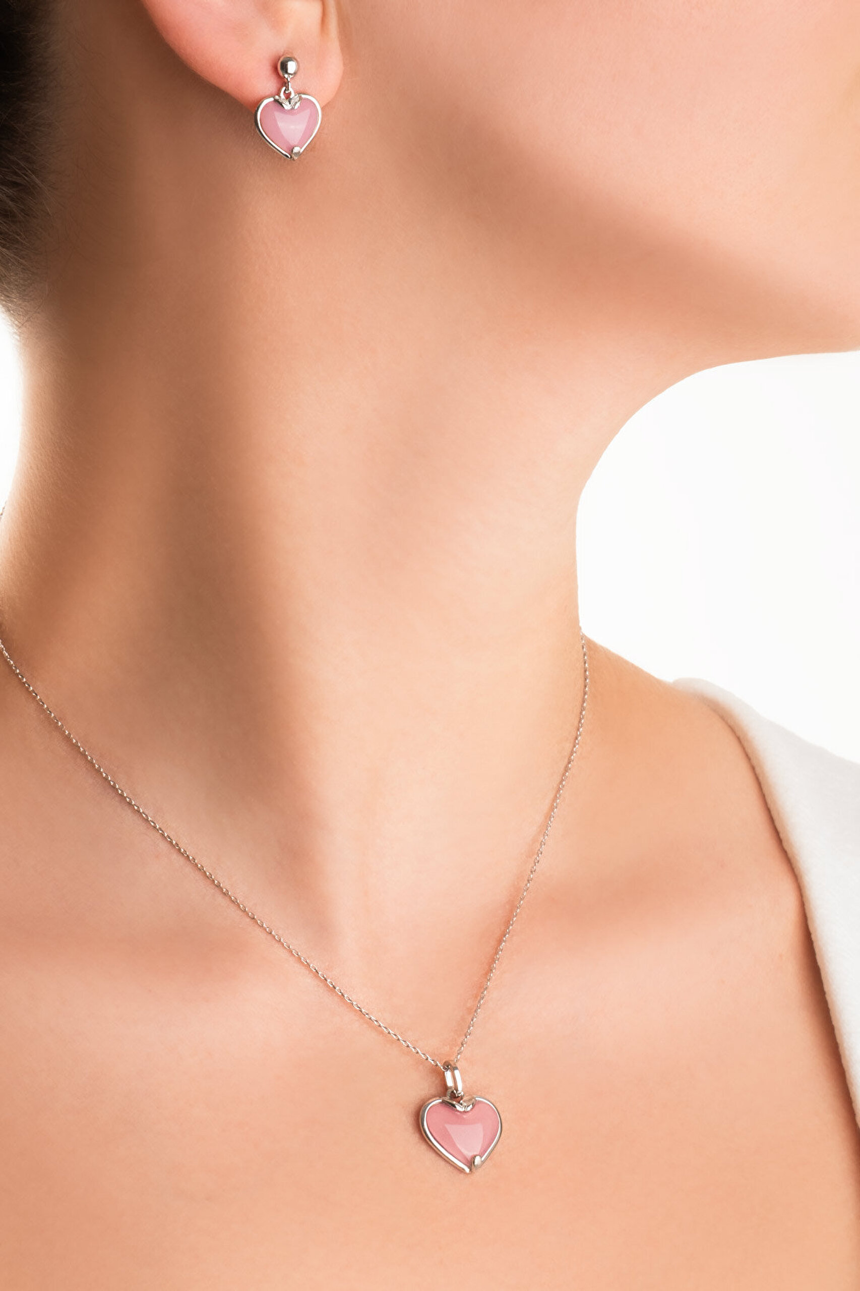 Kalsedon Aşkı 18 Ayar Beyaz Altın Kaplama Gümüş Küpe - 1