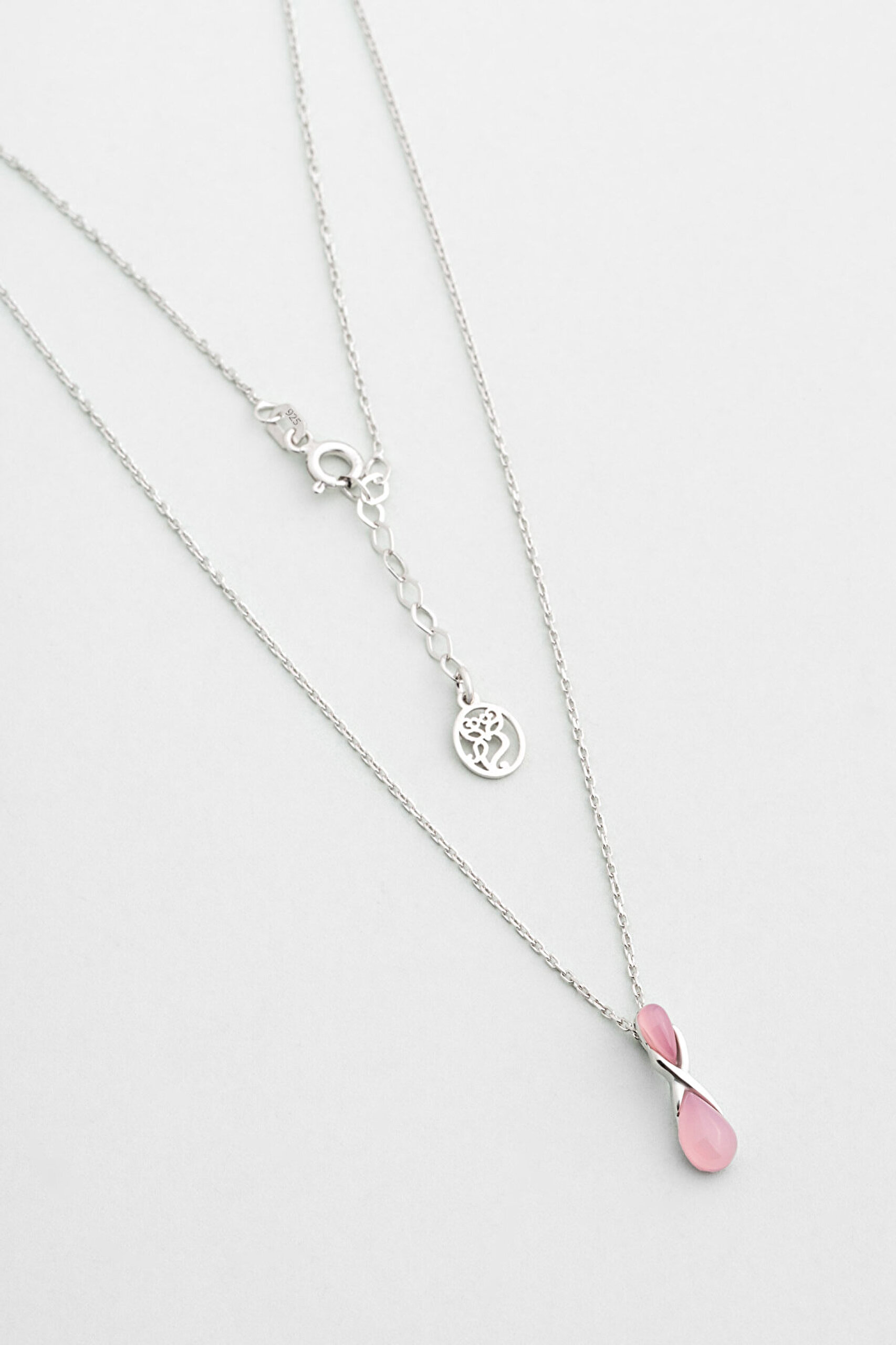 Sonsuz Kalsedon 18 Ayar Beyaz Altın Kaplama 42 Cm Gümüş Kolye - 0