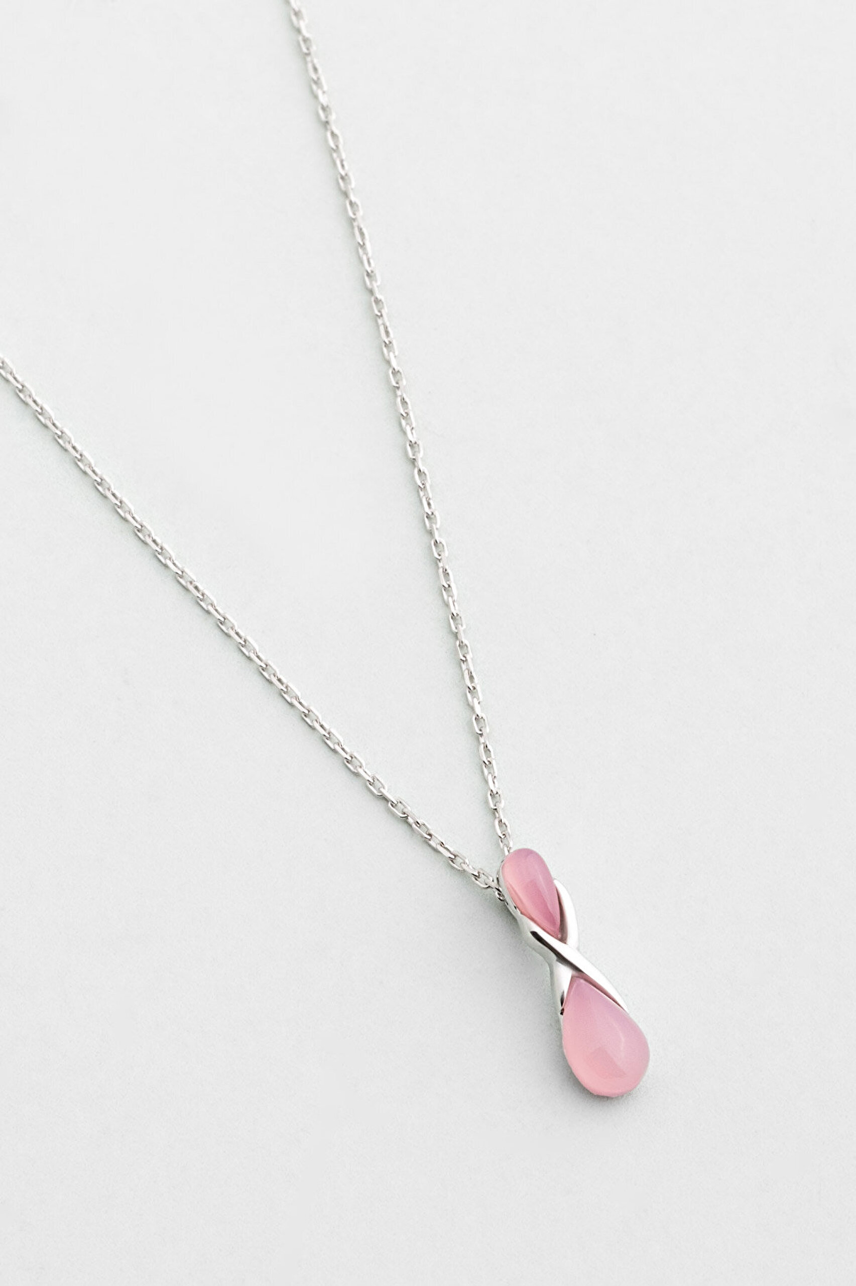 Sonsuz Kalsedon 18 Ayar Beyaz Altın Kaplama 42 Cm Gümüş Kolye - 3