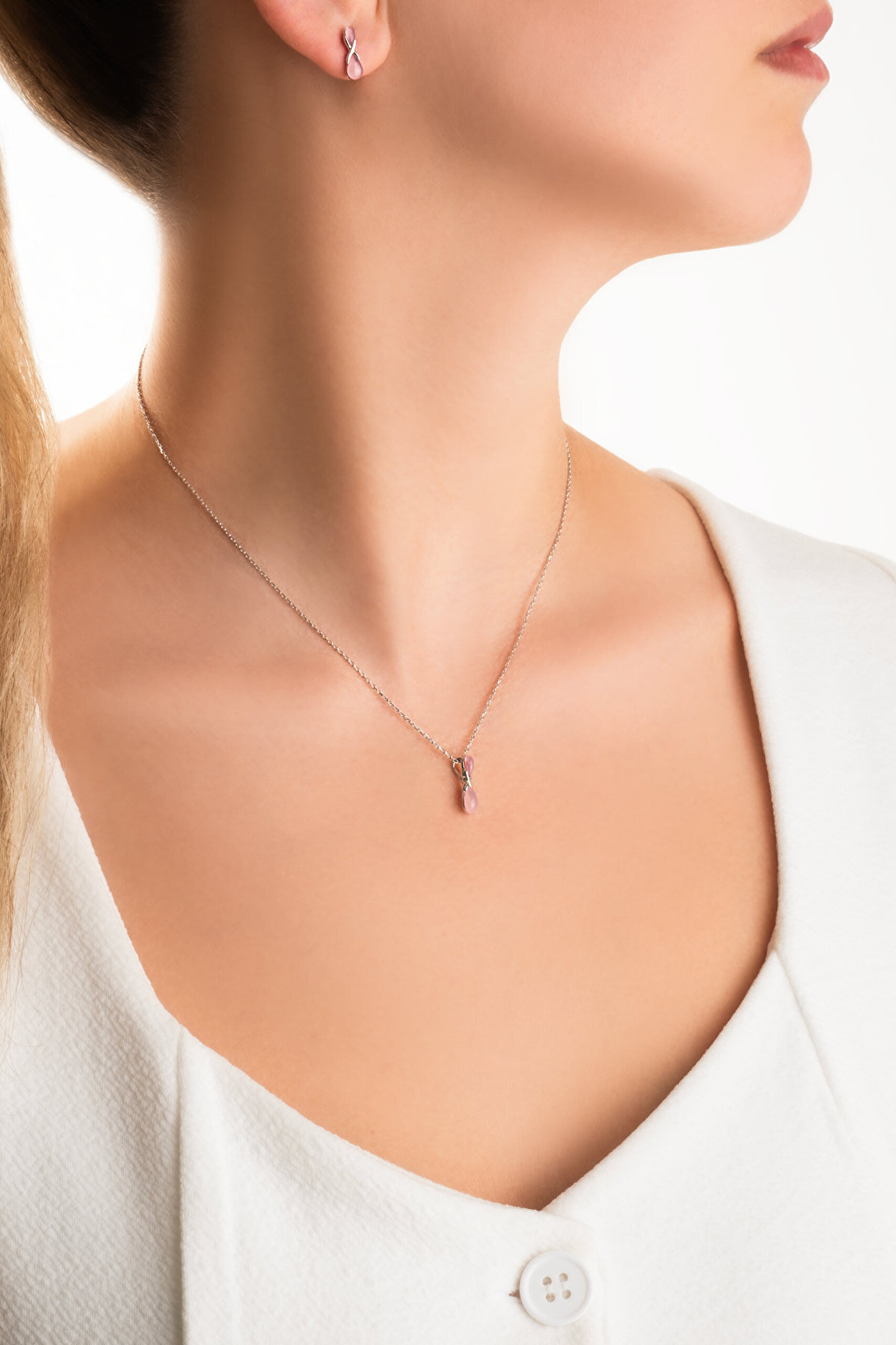 Sonsuz Kalsedon 18 Ayar Beyaz Altın Kaplama 42 Cm Gümüş Kolye - 4