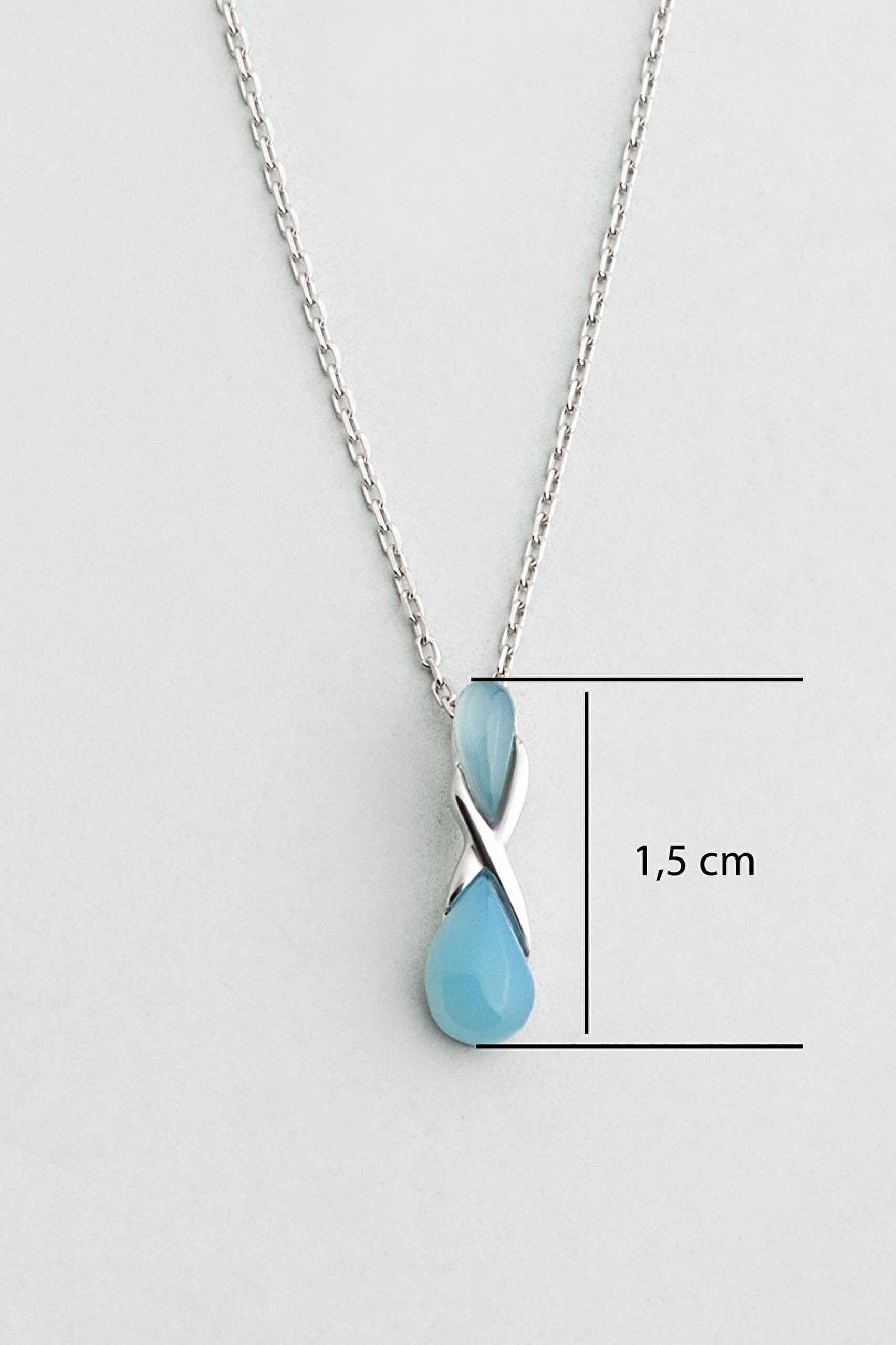 Sonsuz Kalsedon 18 Ayar Beyaz Altın Kaplama 42 Cm Gümüş Kolye - 2