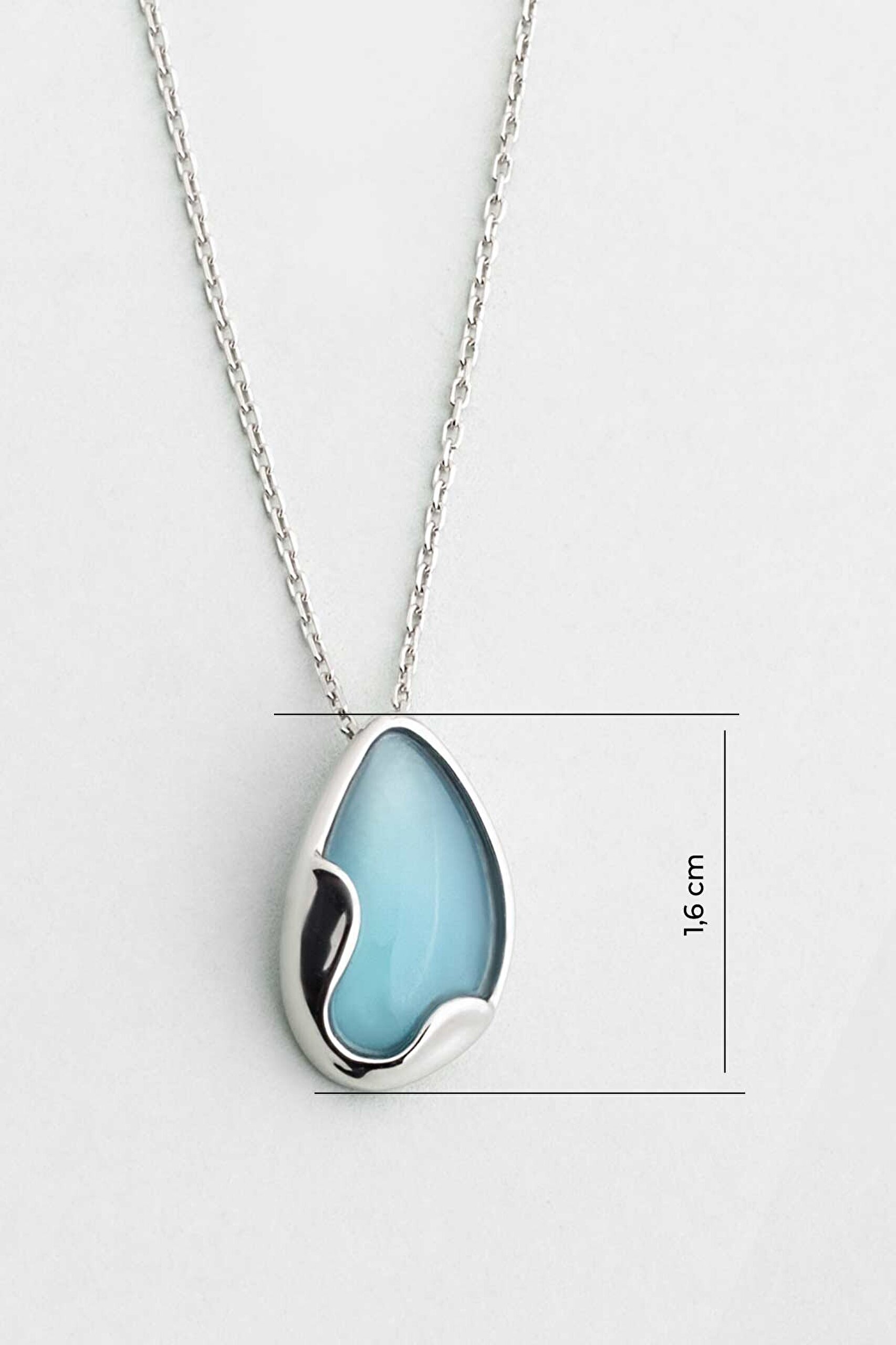 Kalsedon Esintisi 18 Ayar Beyaz Altın Kaplama 42 Cm Gümüş Kolye - 2