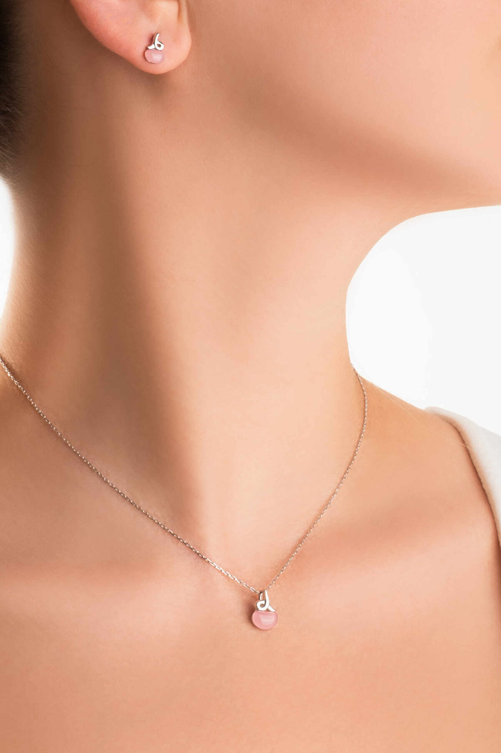 Kalsedon Zarafeti 18 Ayar Beyaz Altın Kaplama Gümüş Küpe - 1