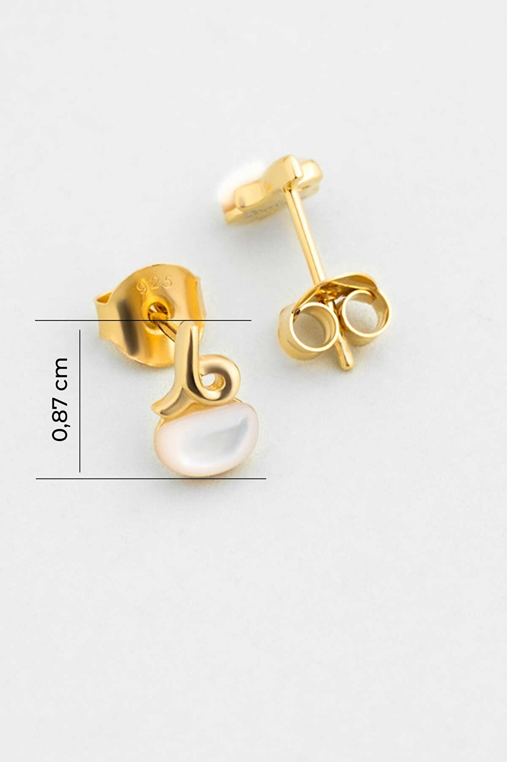 Sedef Zarafeti 18 Ayar Sarı Altın Kaplama Gümüş Küpe - 2