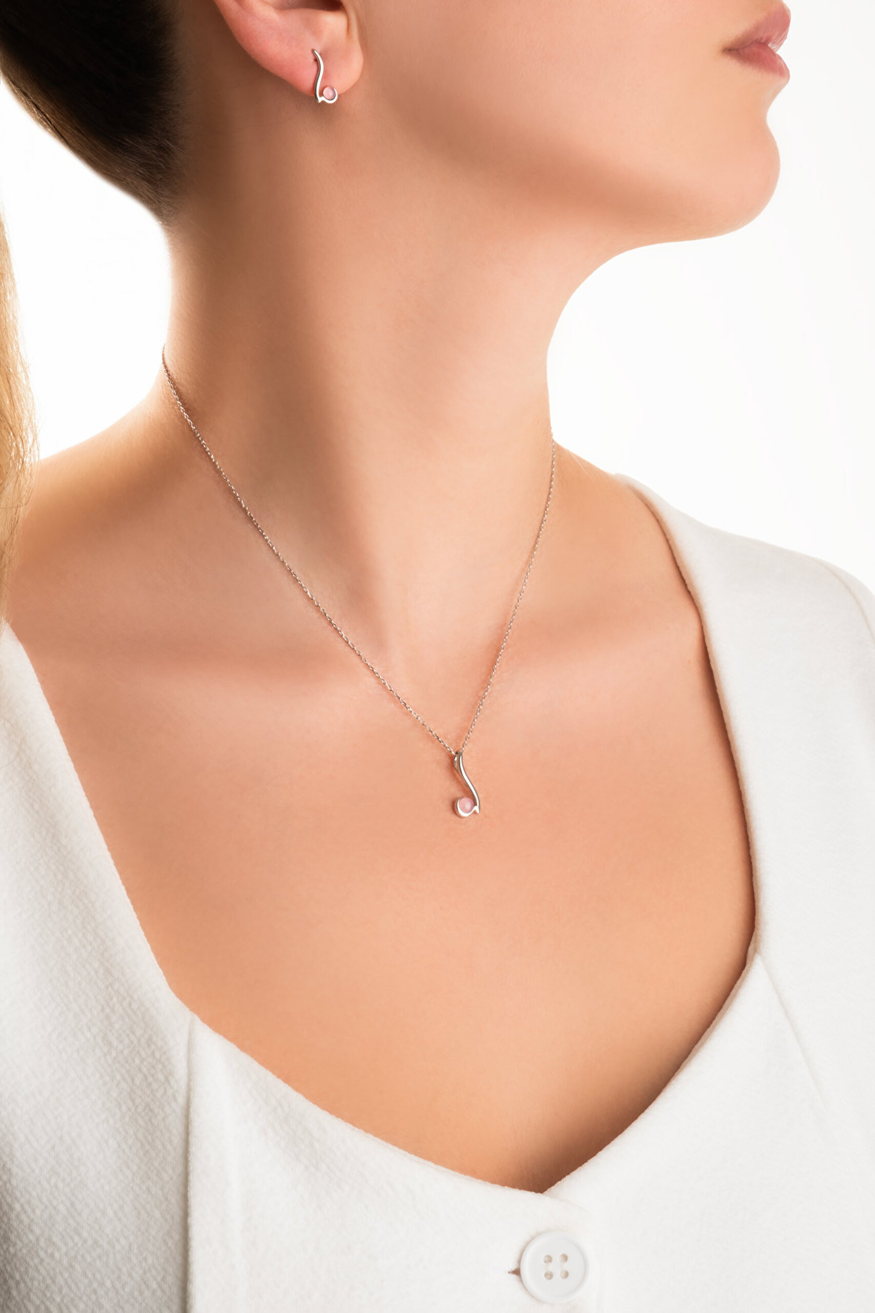 ⁠ Kalsedon Büyüsü 18 Ayar Beyaz Altın Kaplama 43 Cm Gümüş Kolye_3}