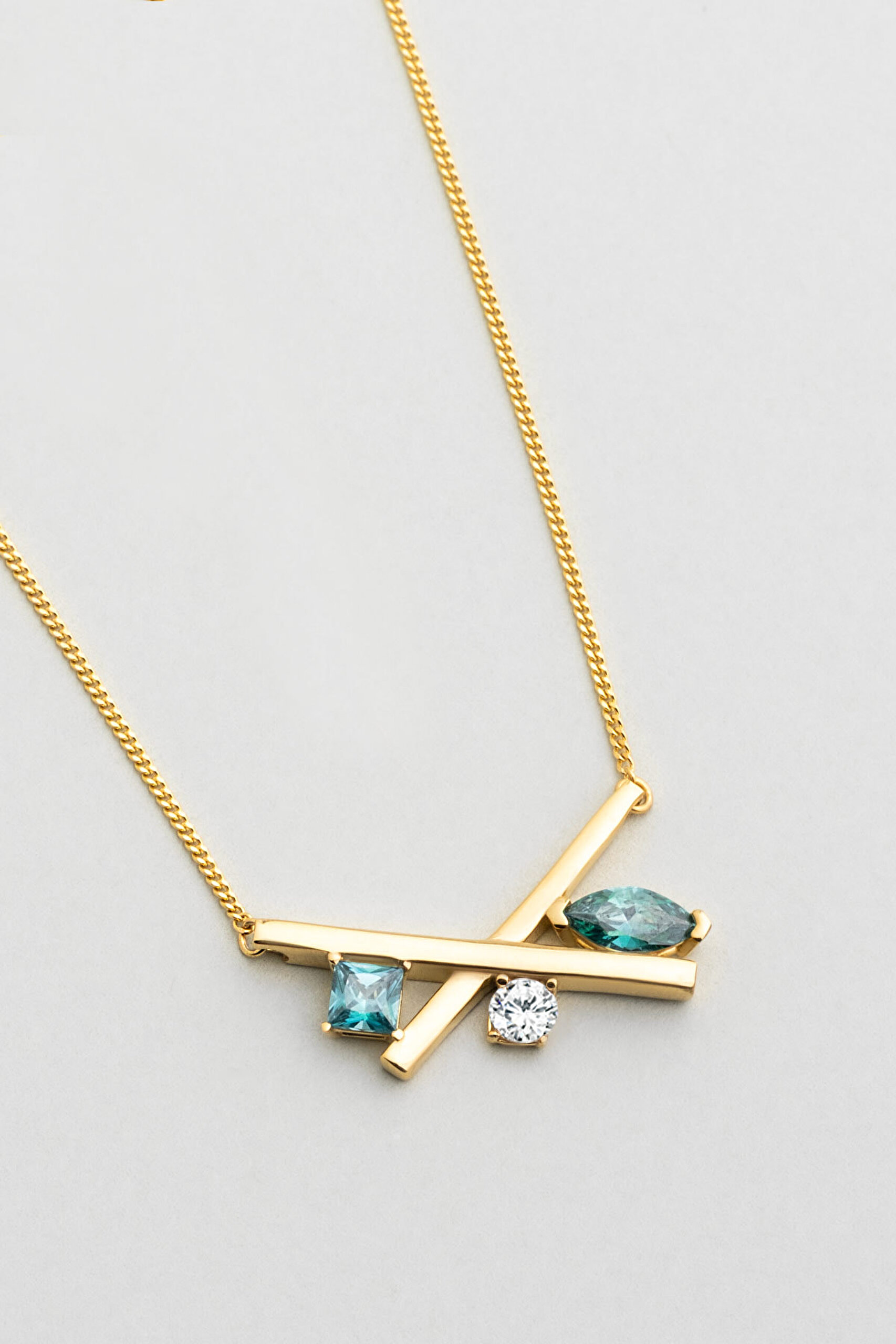 ⁠ Mistik Paraiba 18 Ayar Sarı Altın Kaplama 45 Cm Gümüş Kolye_4}