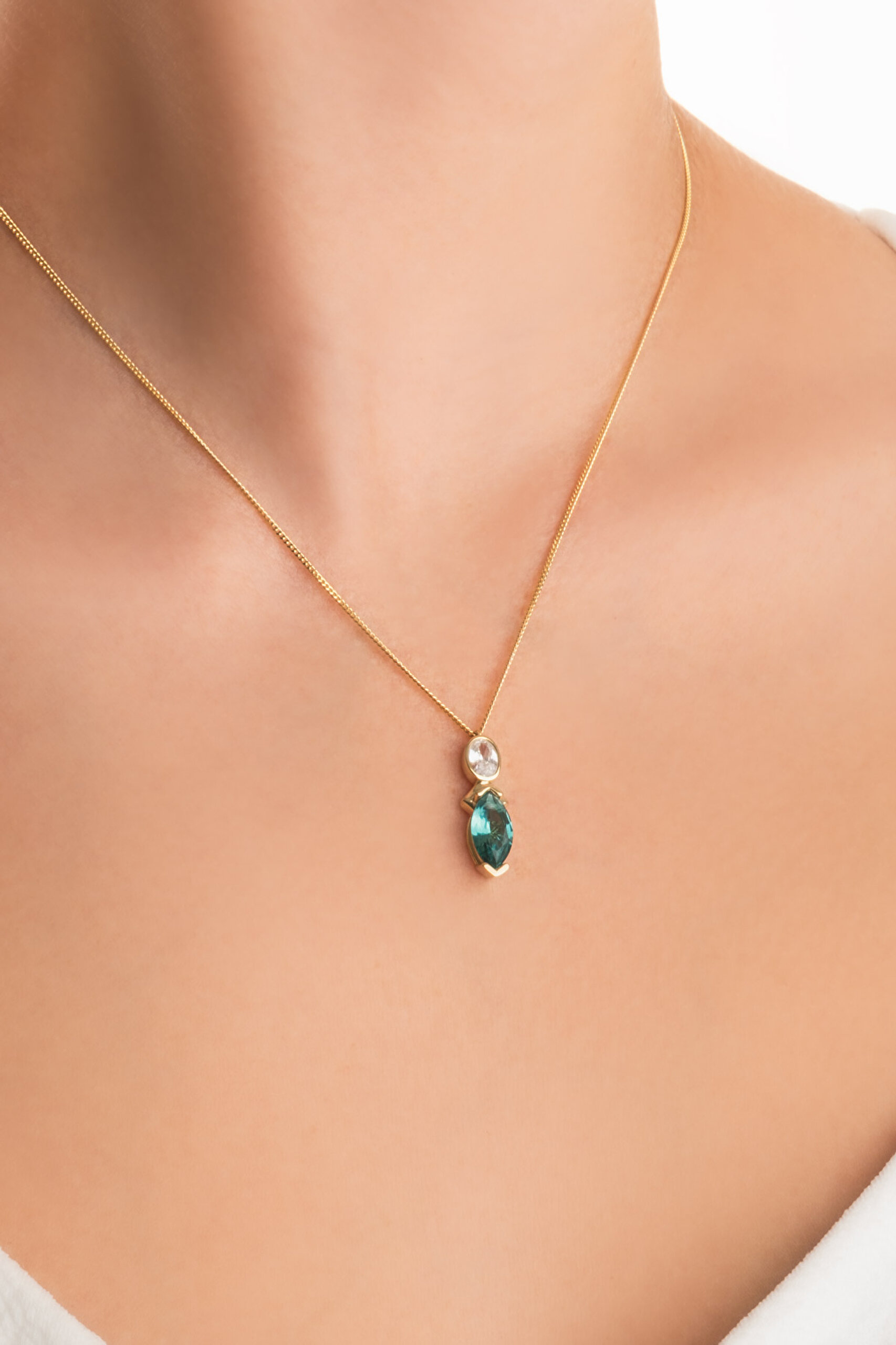 ⁠ Clara 18 Ayar Sarı Altın Kaplama 43 Cm Gümüş Kolye_1}