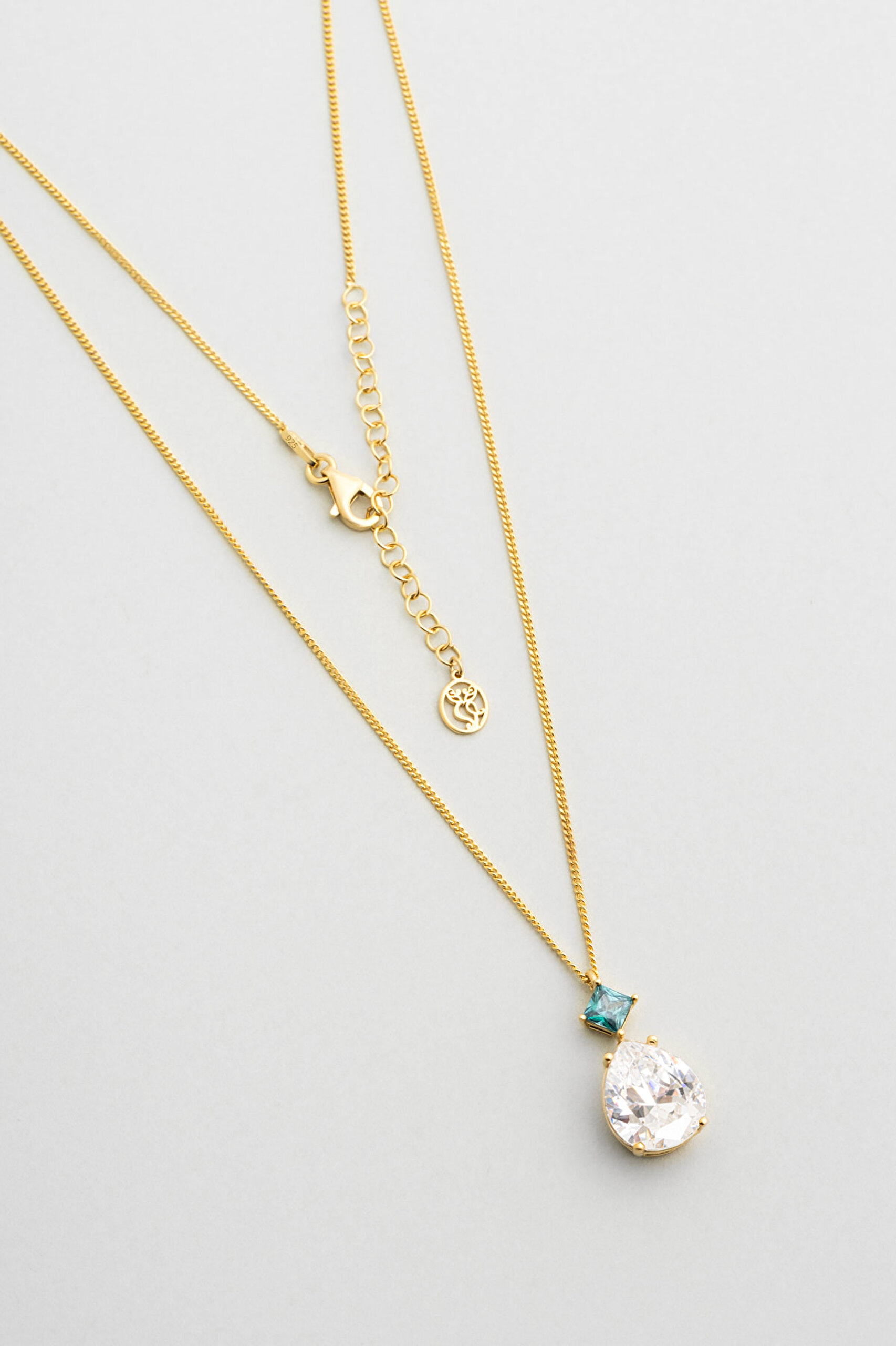 ⁠ Okyanus Damlası 18 Ayar Sarı Altın Kaplama 44 Cm Gümüş Kolye_0}