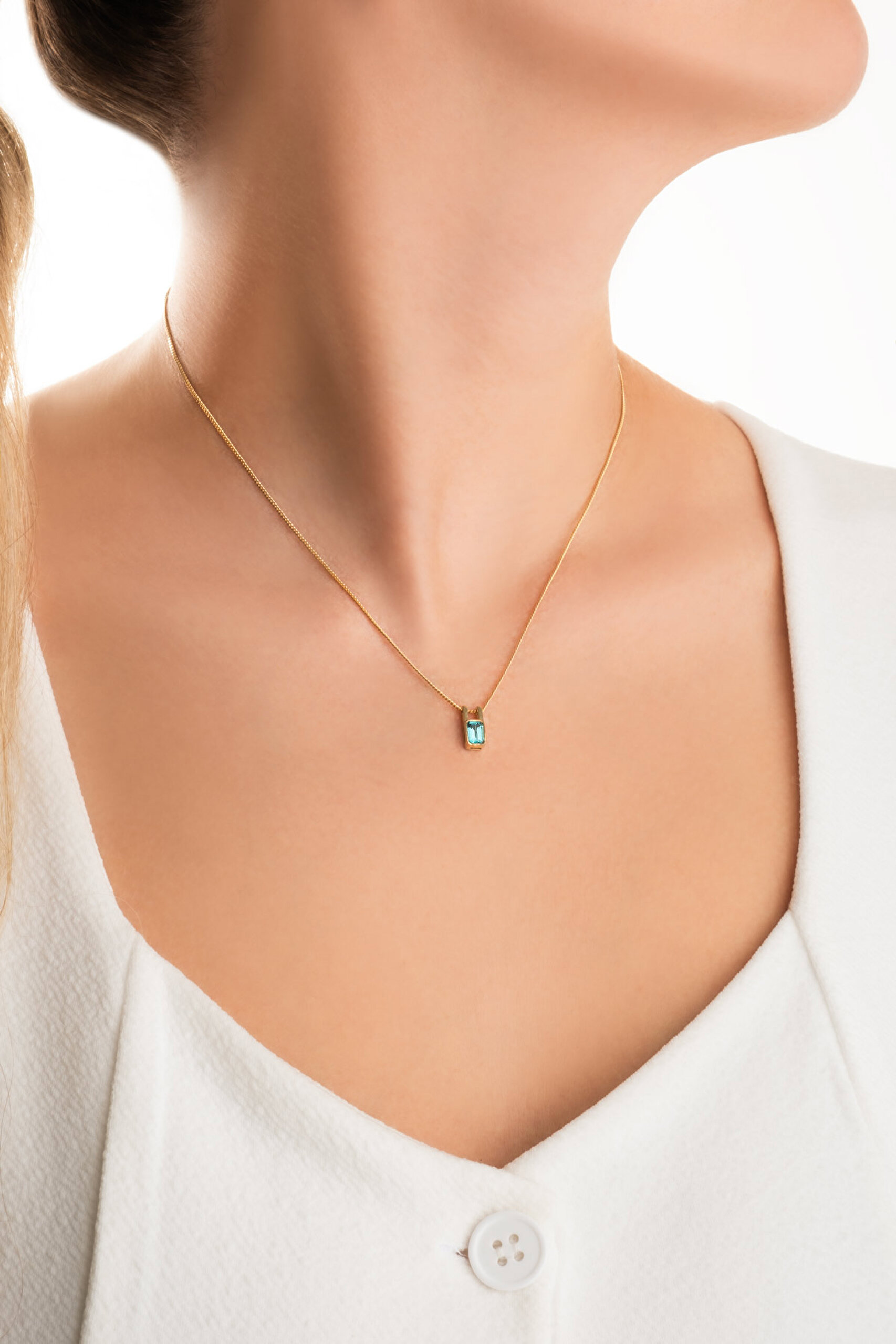 ⁠ Okyanus Işığı 18 Ayar Sarı Altın Kaplama 45 Cm Gümüş Baget Kolye_3}