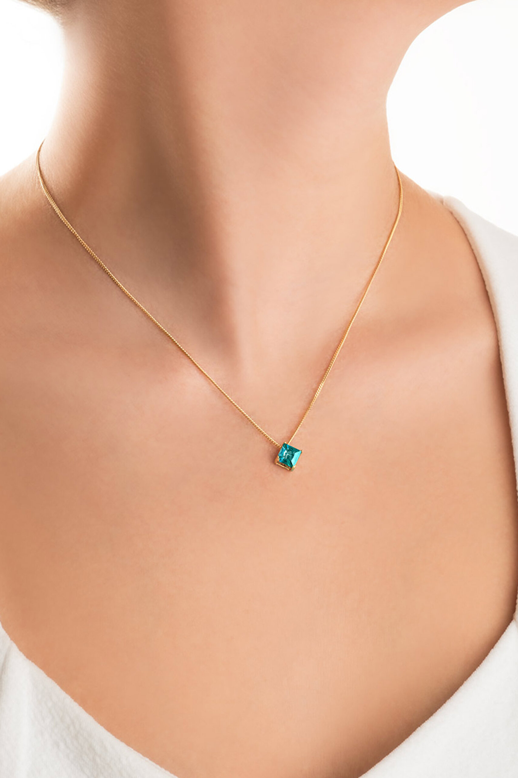 ⁠ Paraiba Aura 18 Ayar Sarı Altın Kaplama 45 Cm Gümüş Tektaş Kolye_1}