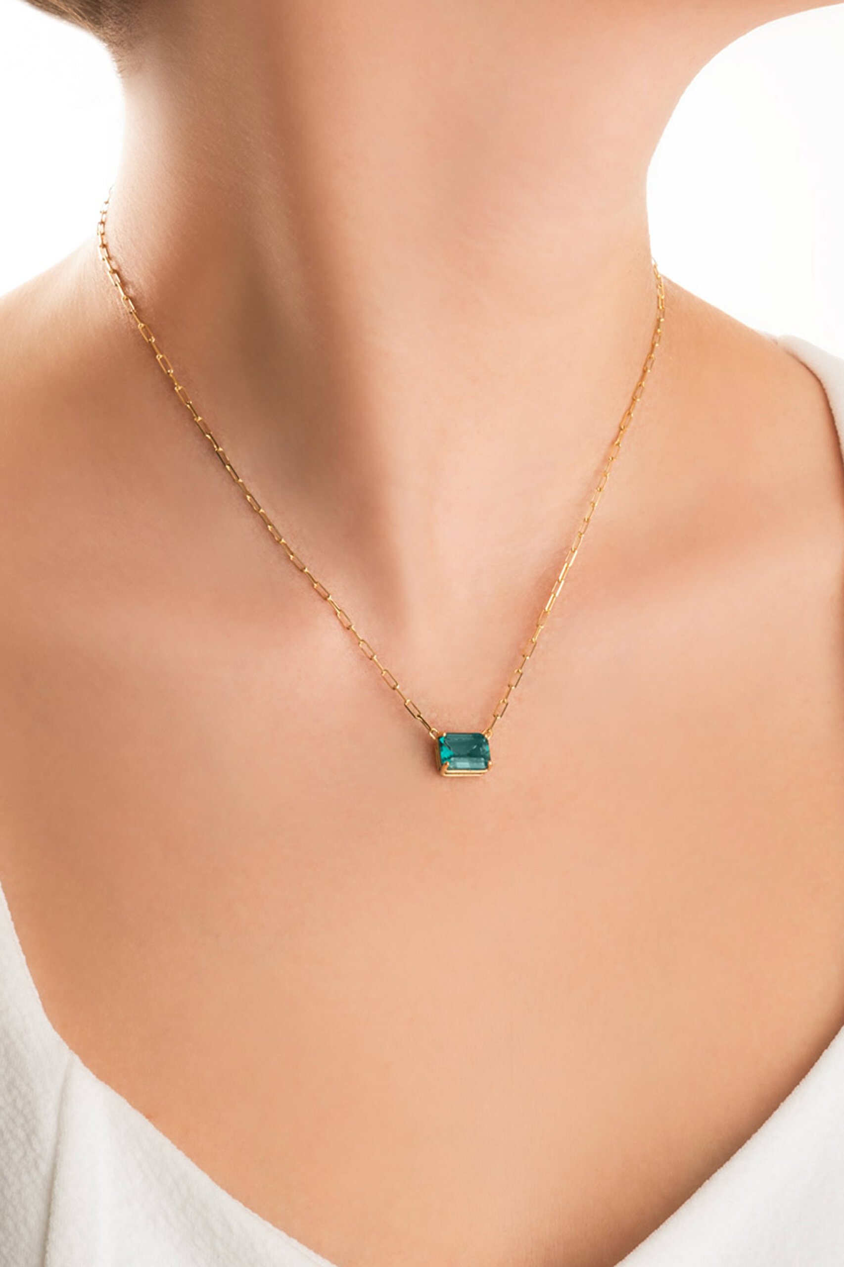 ⁠ Derin Paraiba 18 Ayar Sarı Altın Kaplama 44 Cm Gümüş Baget Kolye_1}