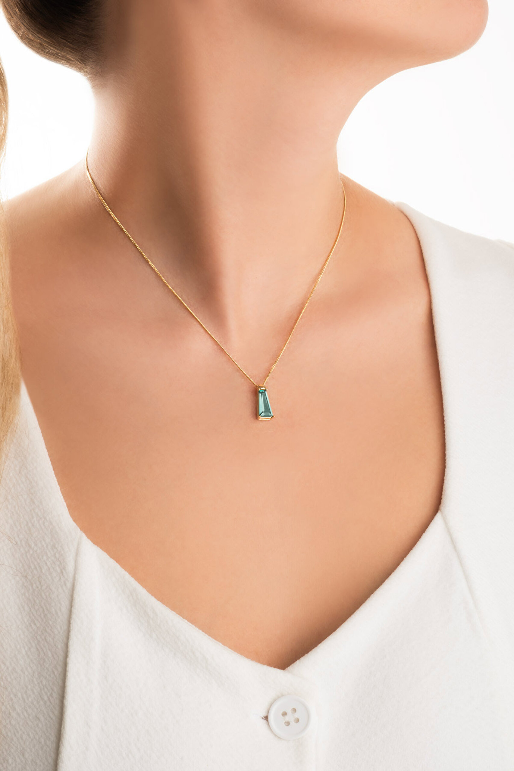 ⁠ Okyanus 18 Ayar Sarı Altın Kaplama 43 Cm Gümüş Trapez Kolye_3}