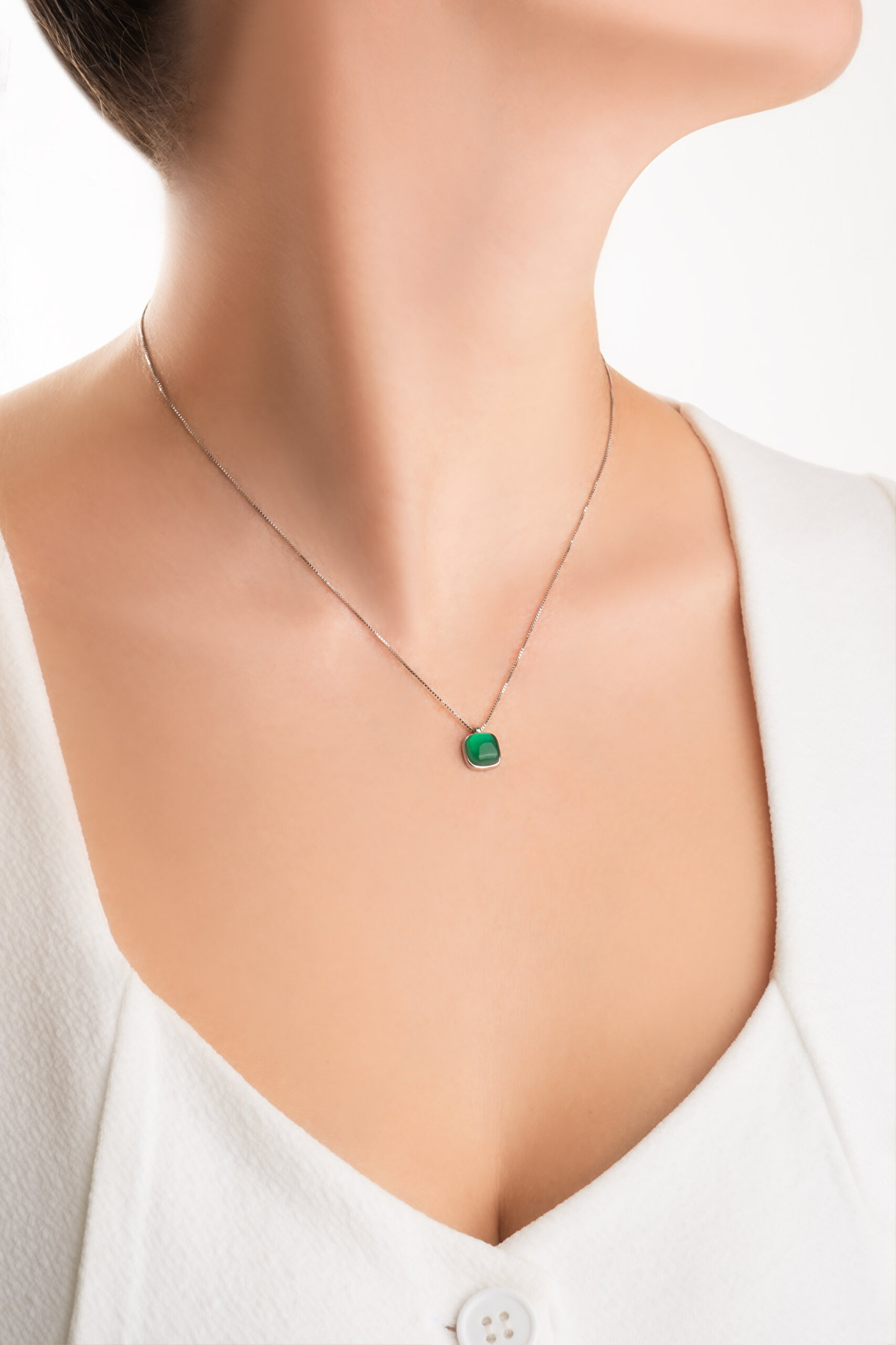 ⁠ Renk Uyumu 18 Ayar Beyaz Altın Kaplama 44 Cm Gümüş Kolye_3}