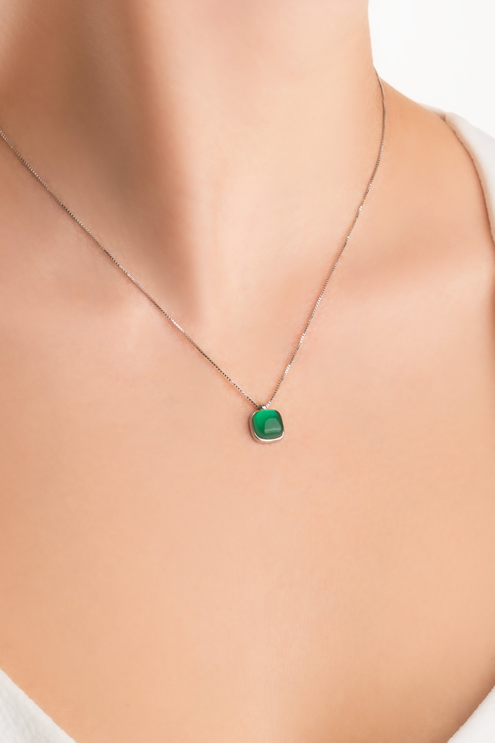 ⁠ Renk Uyumu 18 Ayar Beyaz Altın Kaplama 44 Cm Gümüş Kolye_1}