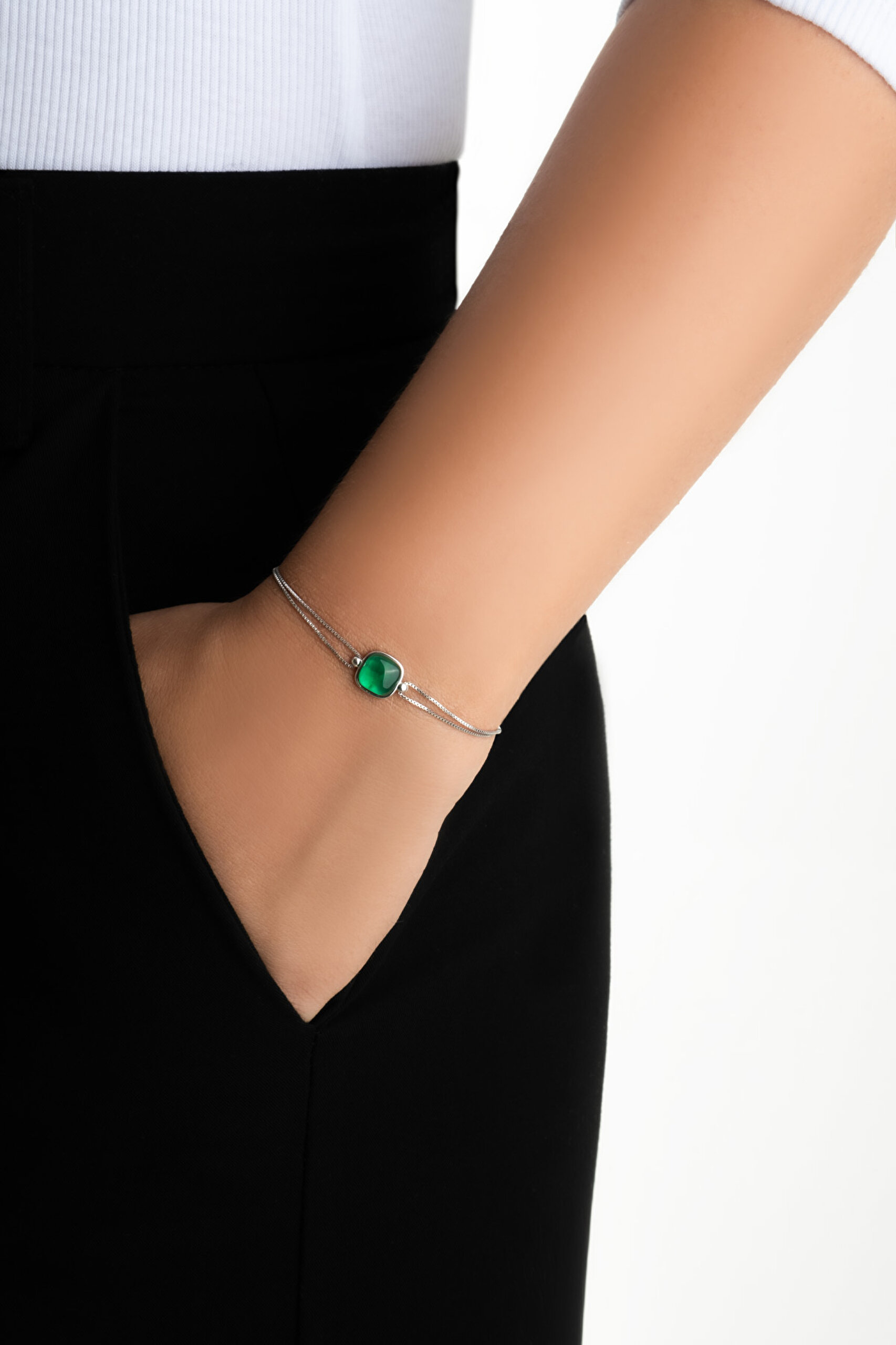 ⁠ Renk Uyumu 18 Ayar Beyaz Altın Kaplama 19 Cm Gümüş Bileklik_3}