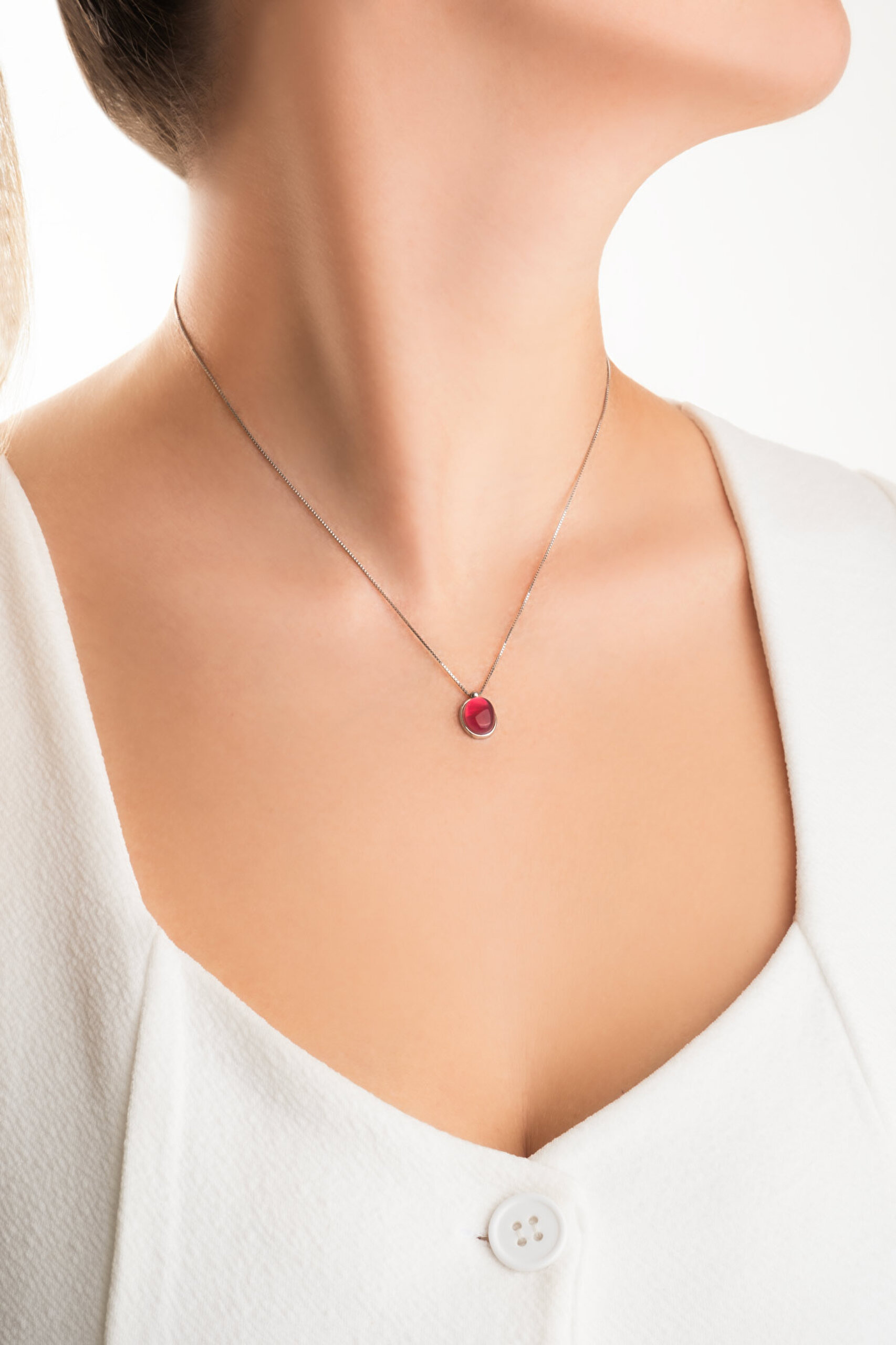 ⁠ Pembe Aura 18 Ayar Beyaz Altın Kaplama 44 Cm Gümüş Kolye_3}