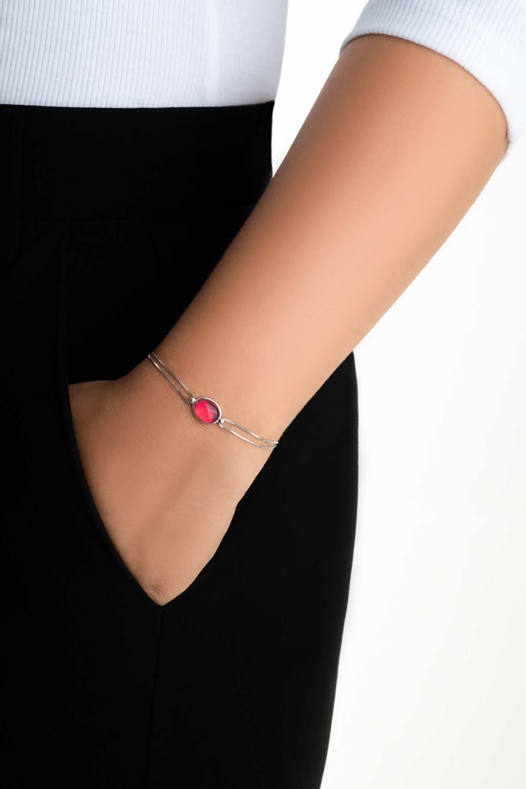 ⁠ Pembe Aura 18 Ayar Sarı Altın Kaplama 19 Cm Gümüş Bileklik_3}