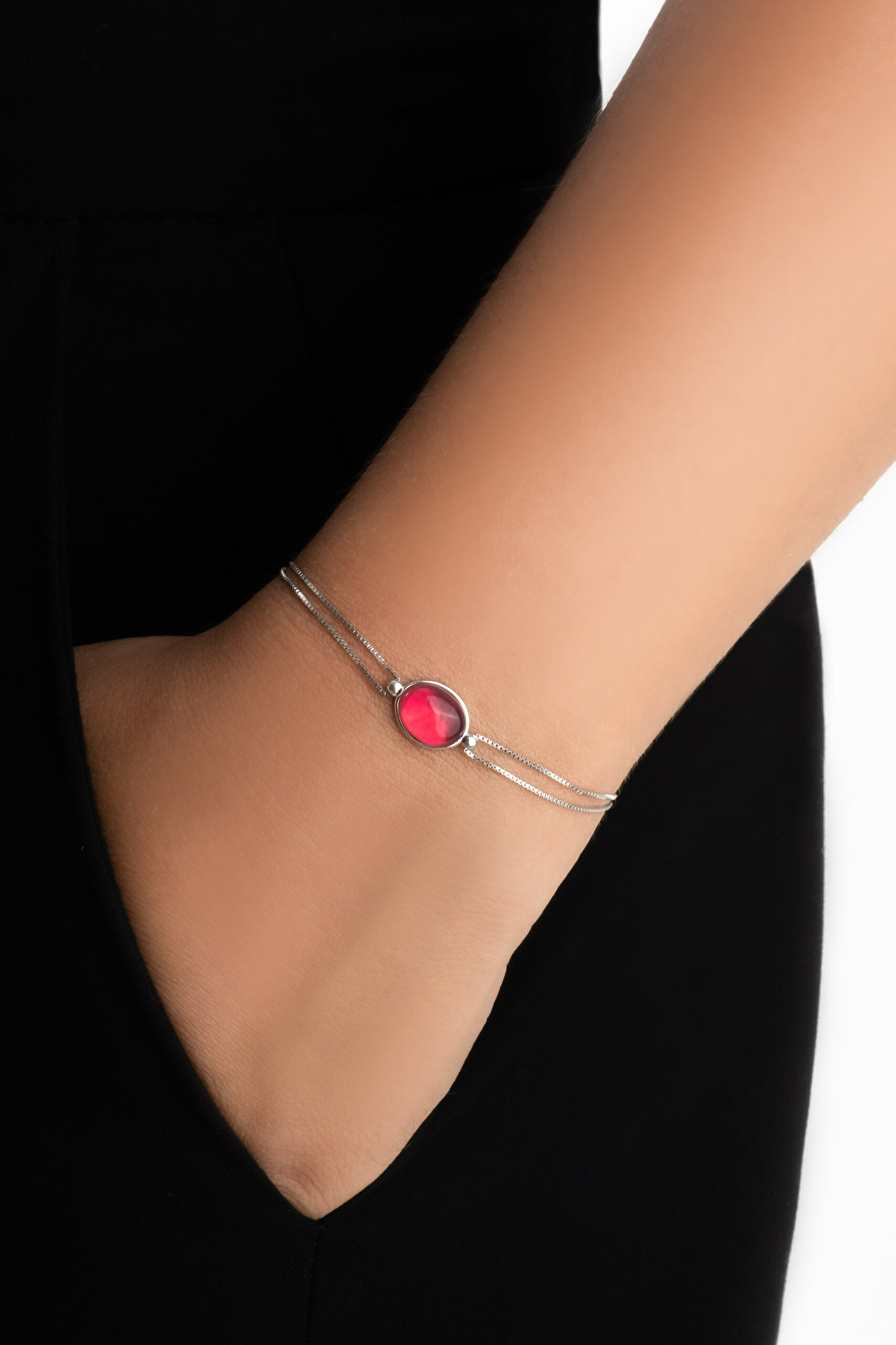 ⁠ Pembe Aura 18 Ayar Sarı Altın Kaplama 19 Cm Gümüş Bileklik_1}