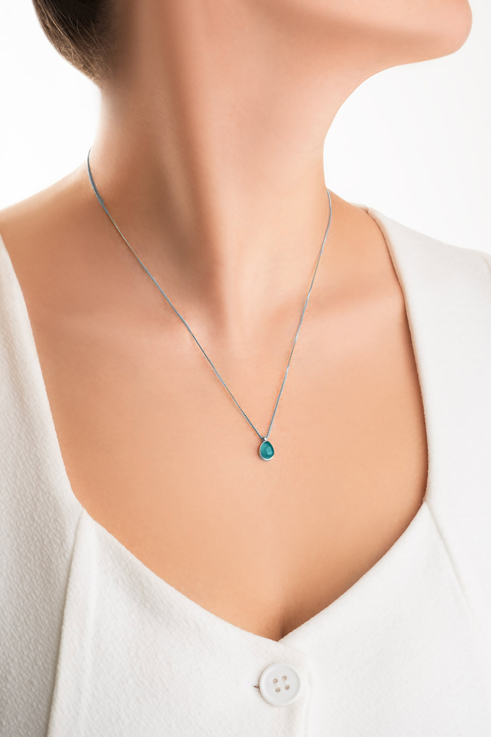 ⁠ Mavi Ahenk 18 Ayar Beyaz Altın Kaplama 48 Cm Gümüş Kolye_3}