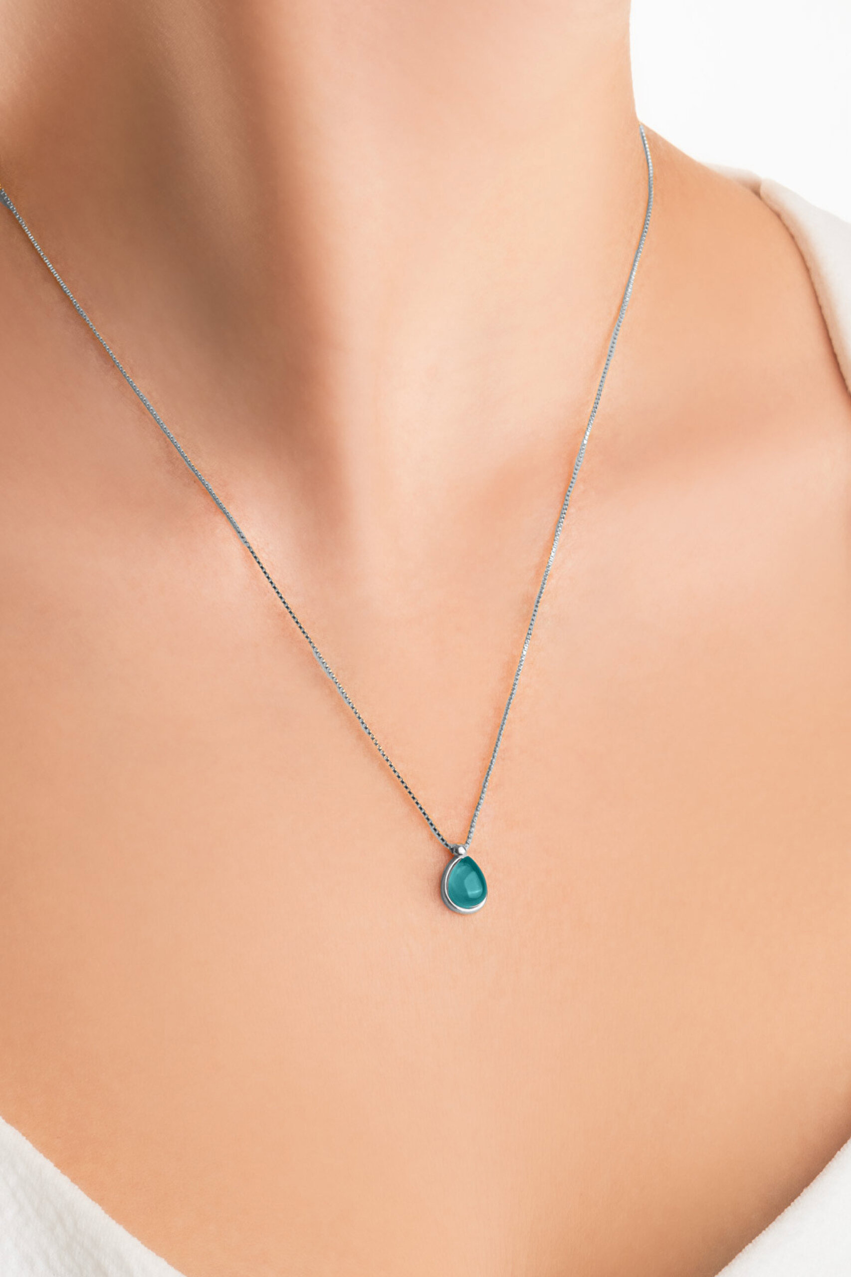 ⁠ Mavi Ahenk 18 Ayar Beyaz Altın Kaplama 48 Cm Gümüş Kolye_1}