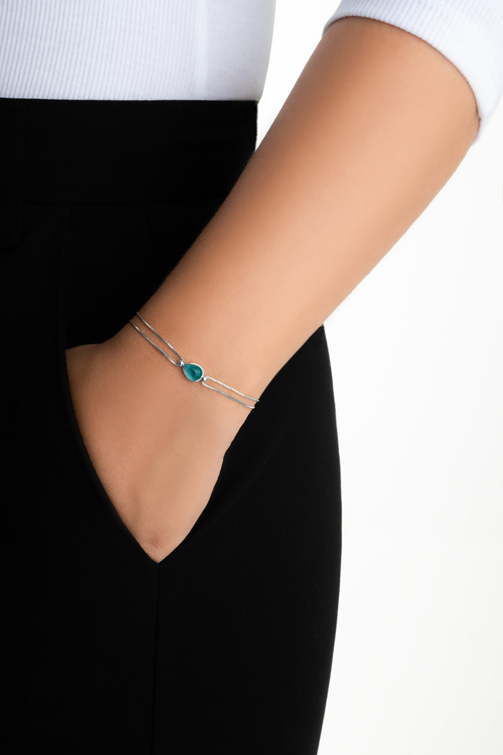 ⁠ Mavi Ahenk 18 Ayar Beyaz Altın Kaplama 19 Cm Gümüş Bileklik_3}