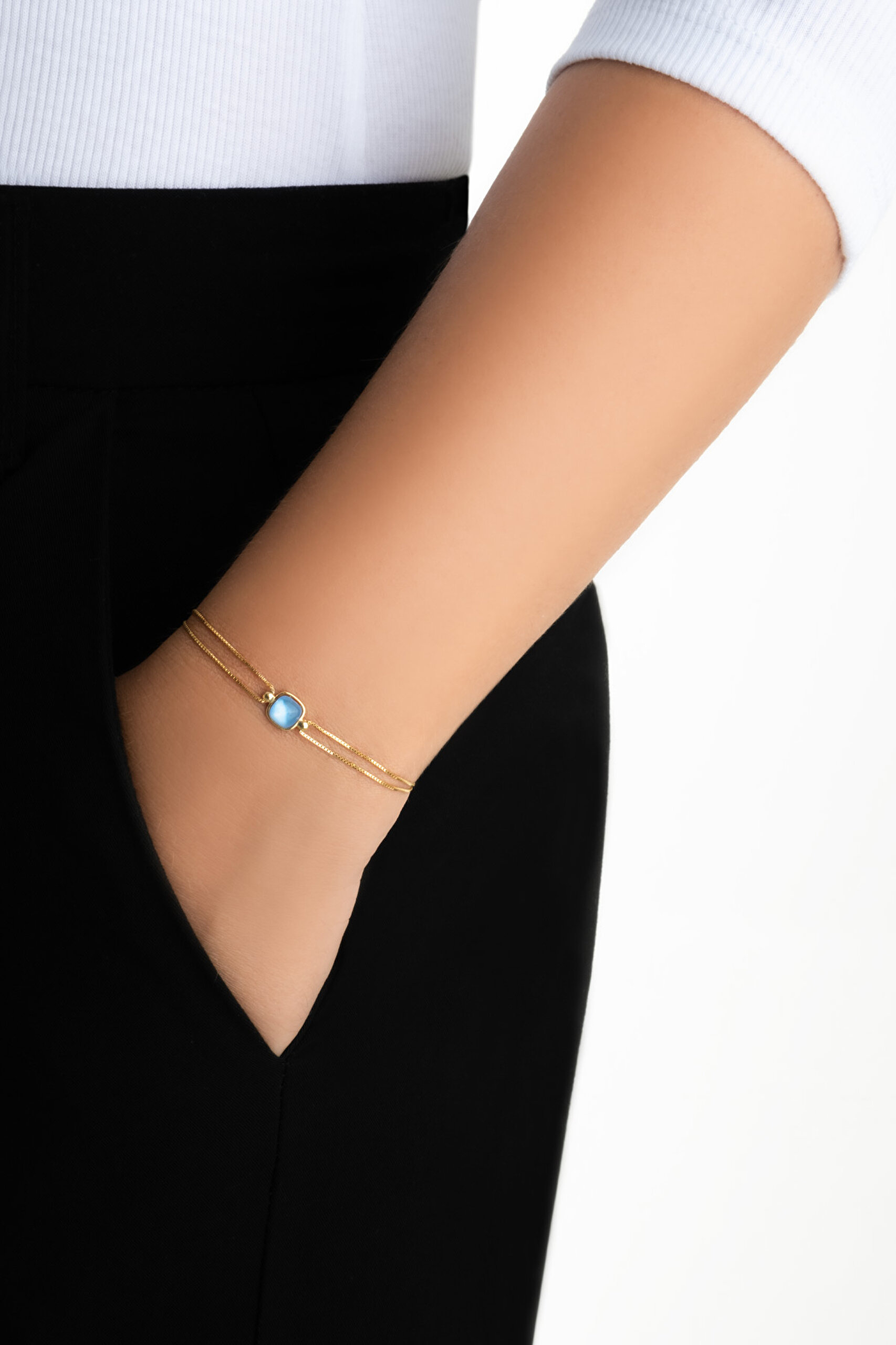 ⁠ Büyülü Renkler 18 Ayar Sarı Altın Kaplama 19 Cm Gümüş Tektaş Bileklik_3}