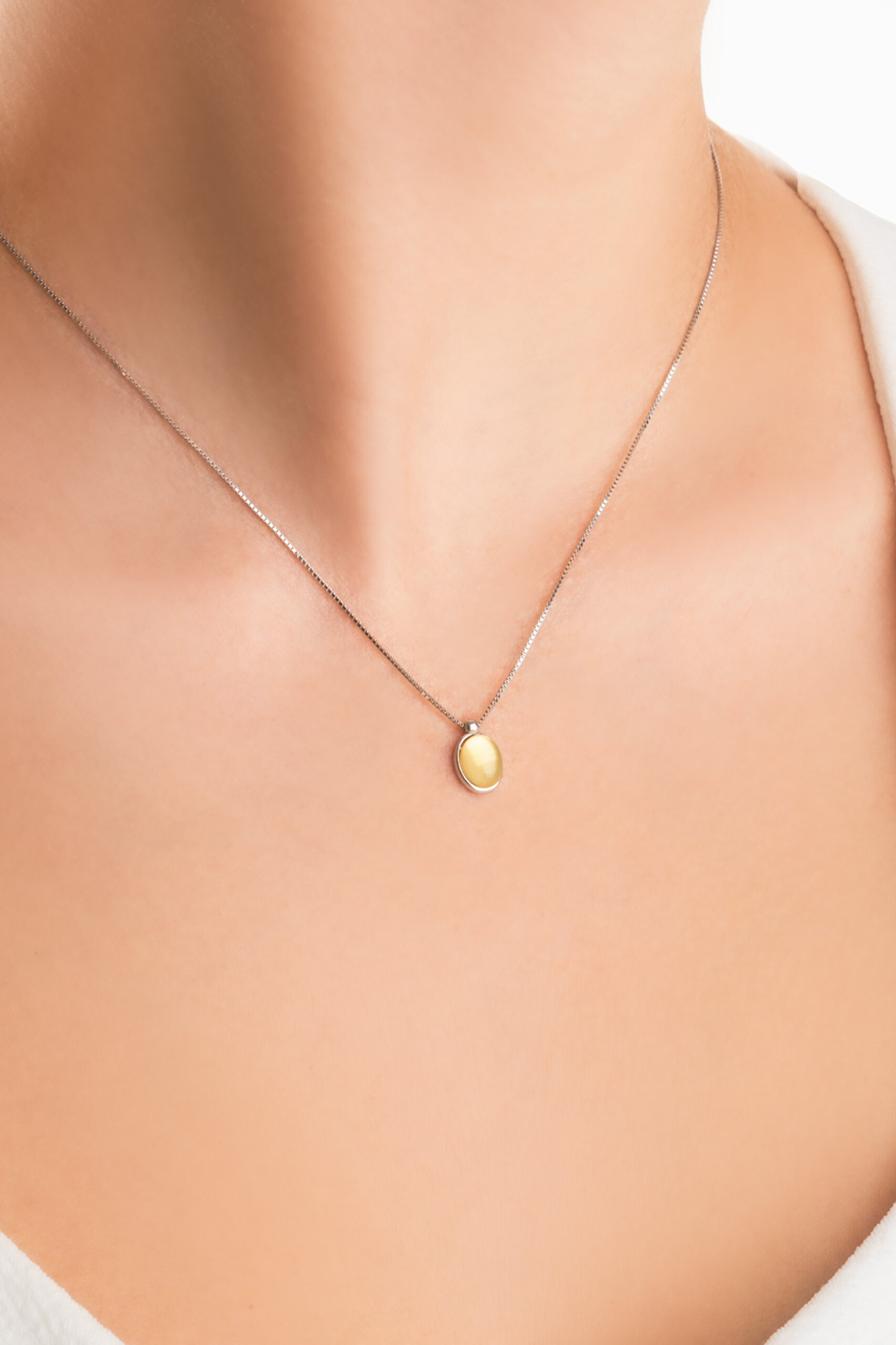 ⁠ Sarı Melodi 18 Ayar Beyaz Altın Kaplama 44 Cm Gümüş Kolye_1}