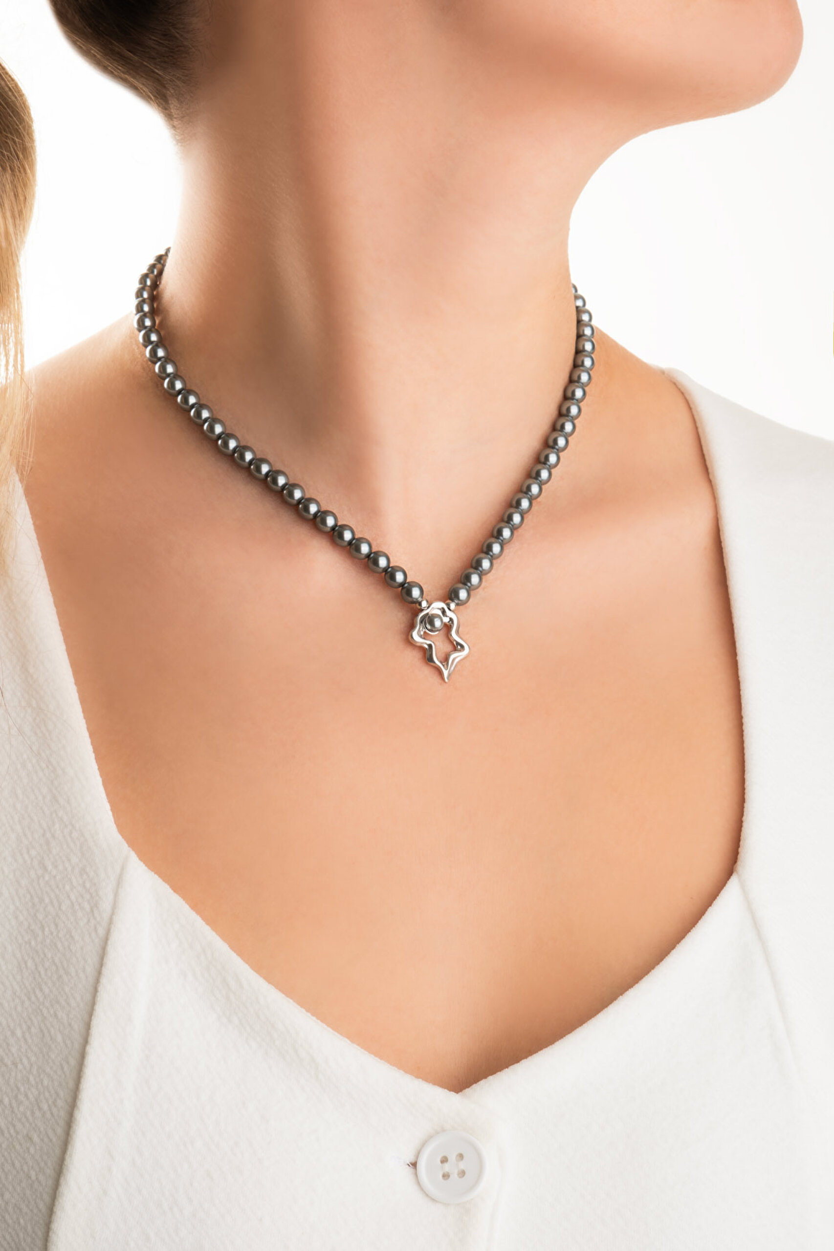 ⁠ Camila 18 Ayar Beyaz Altın Kaplama 42 Cm Gümüş İnci Kolye_0}