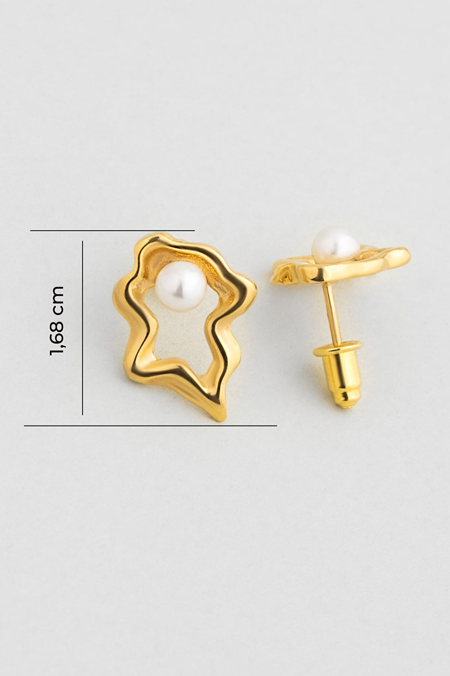 ⁠ Camila 18 Ayar Sarı Altın Kaplama Gümüş İnci Küpe_2}