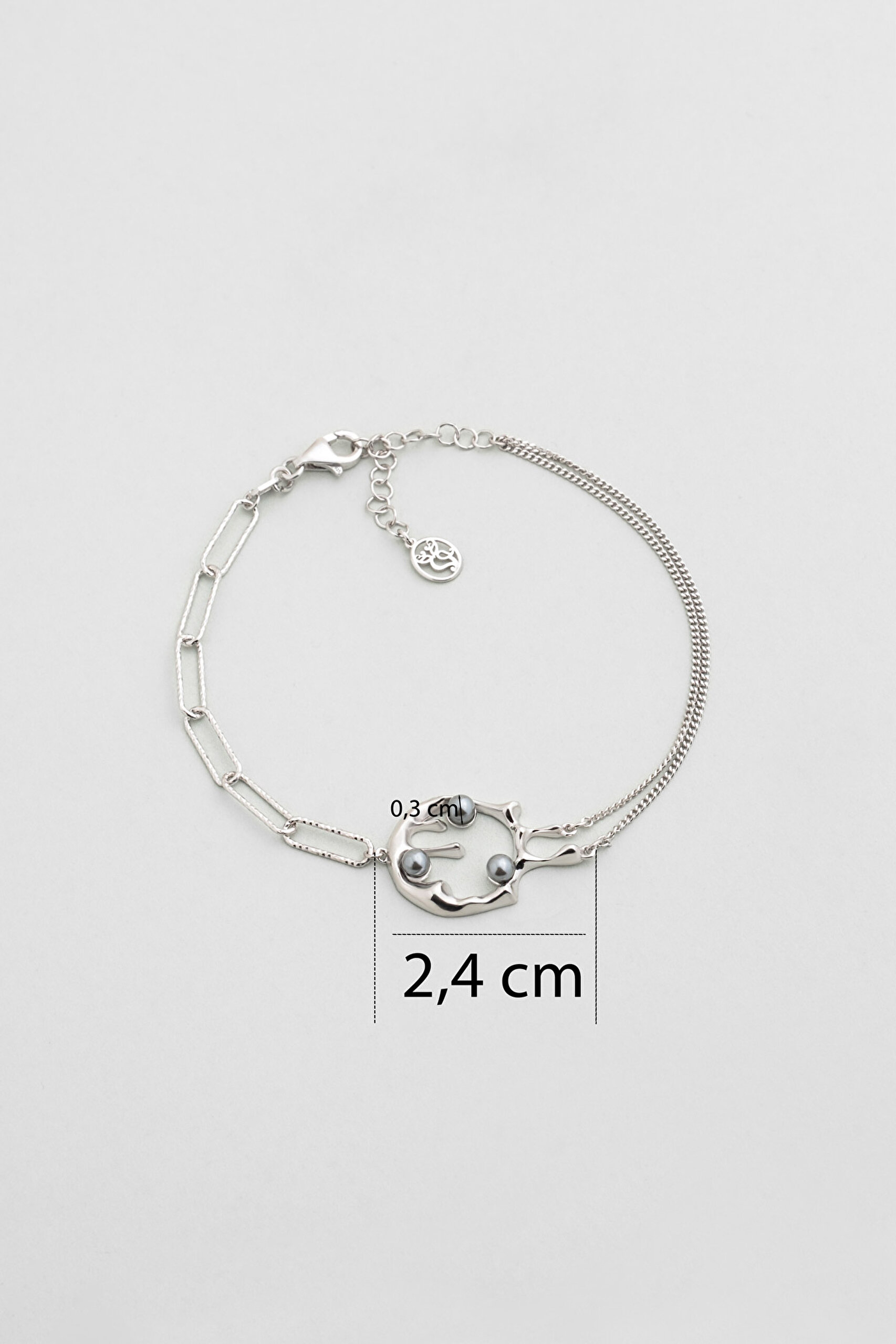 ⁠ Esmeralda 18 Ayar Beyaz Altın Kaplama 19 Cm Gümüş İnci Bileklik_2}