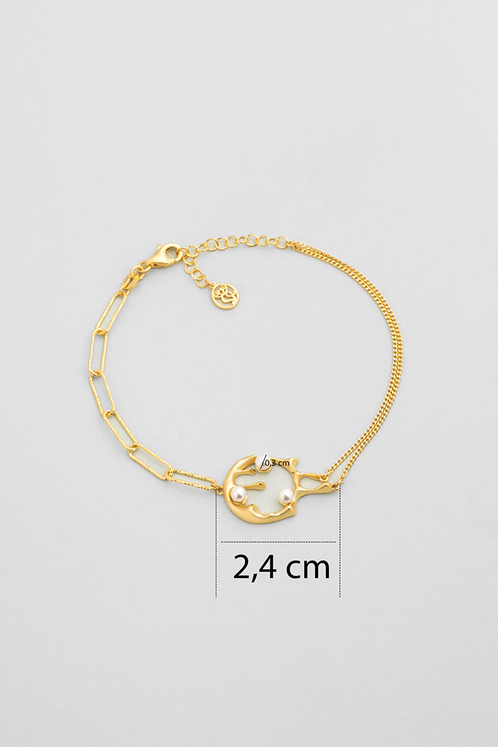 ⁠ Esmeralda 18 Ayar Sarı Altın Kaplama 19 Cm Gümüş İnci Bileklik_2}