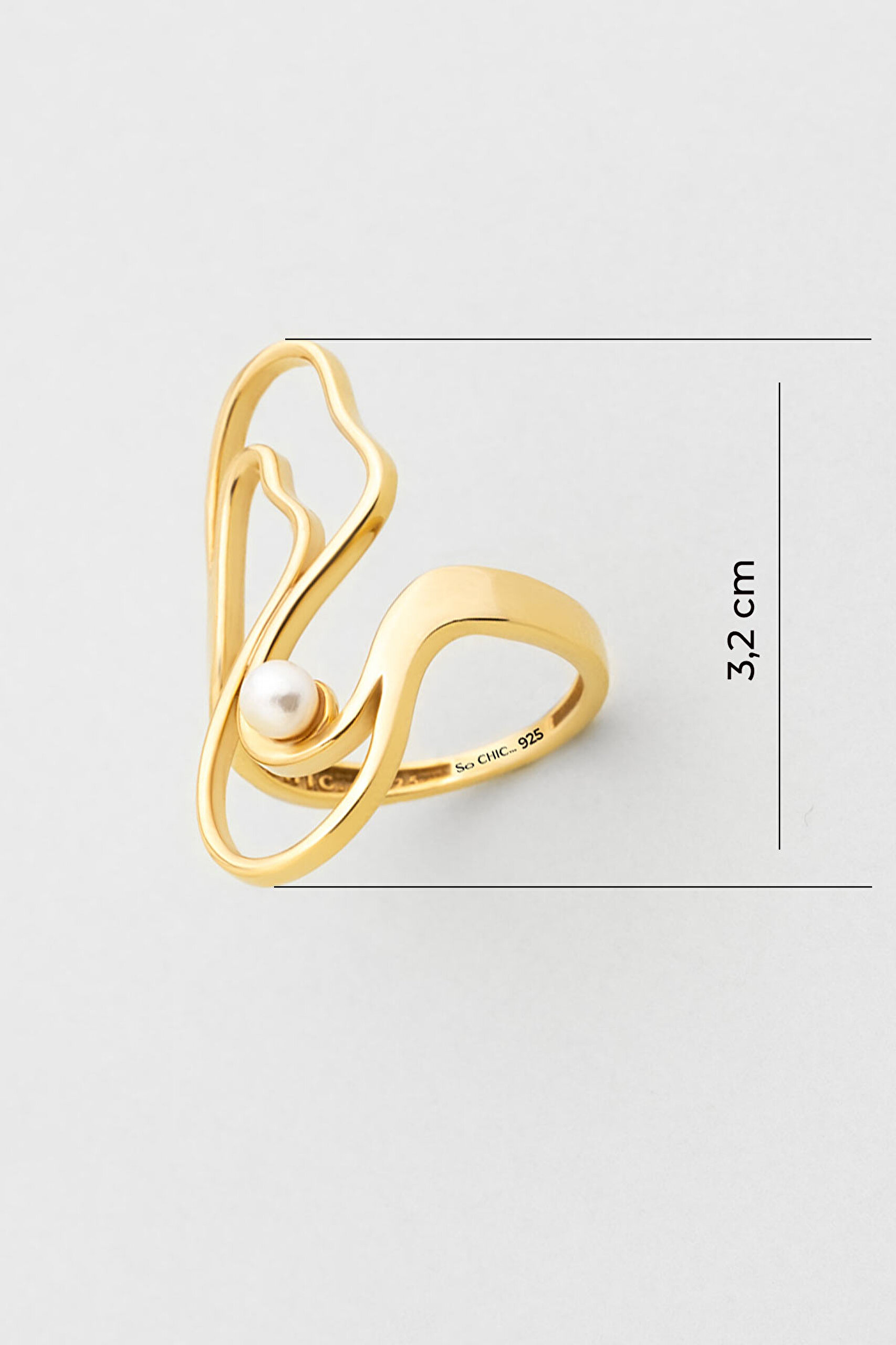 ⁠ Mirabella 18 Ayar Sarı Altın Kaplama Gümüş İnci Yüzük_2}