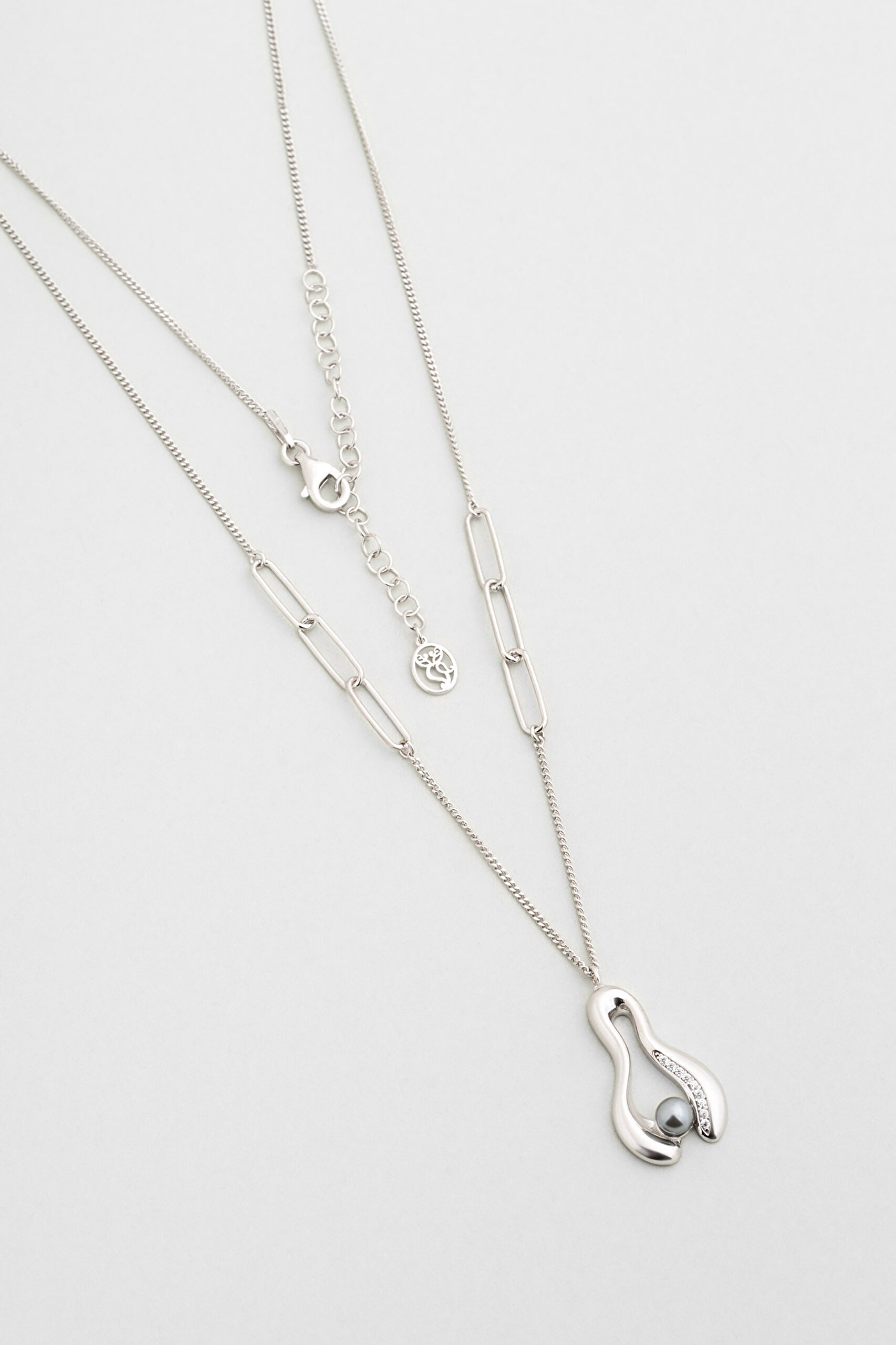 ⁠ Mariana 18 Ayar Beyaz Altın Kaplama 44 Cm Gümüş İnci Kolye_0}