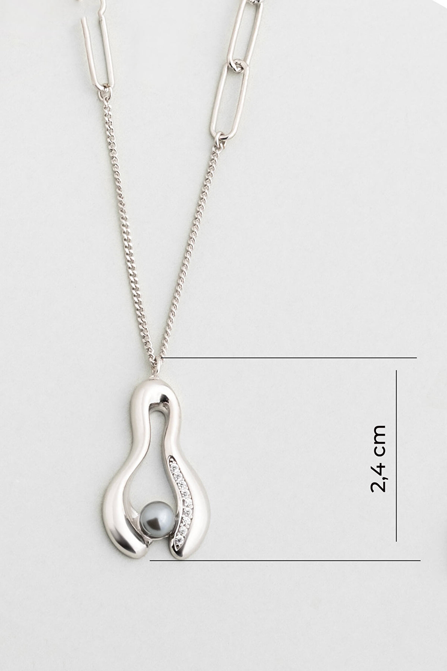 ⁠ Mariana 18 Ayar Beyaz Altın Kaplama 44 Cm Gümüş İnci Kolye_2}