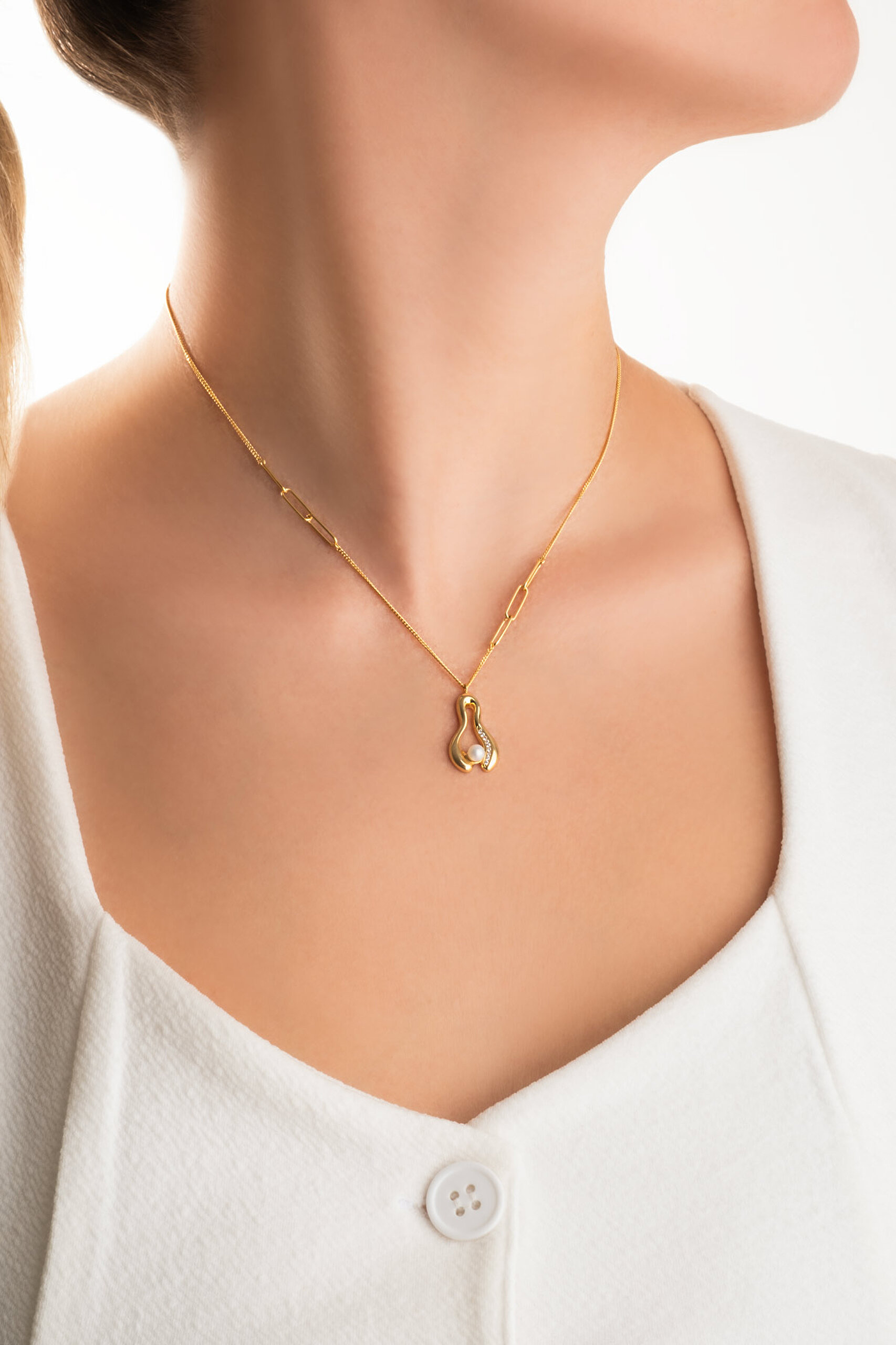 ⁠ Mariana 18 Ayar Sarı Altın Kaplama 44 Cm Gümüş İnci Kolye_3}