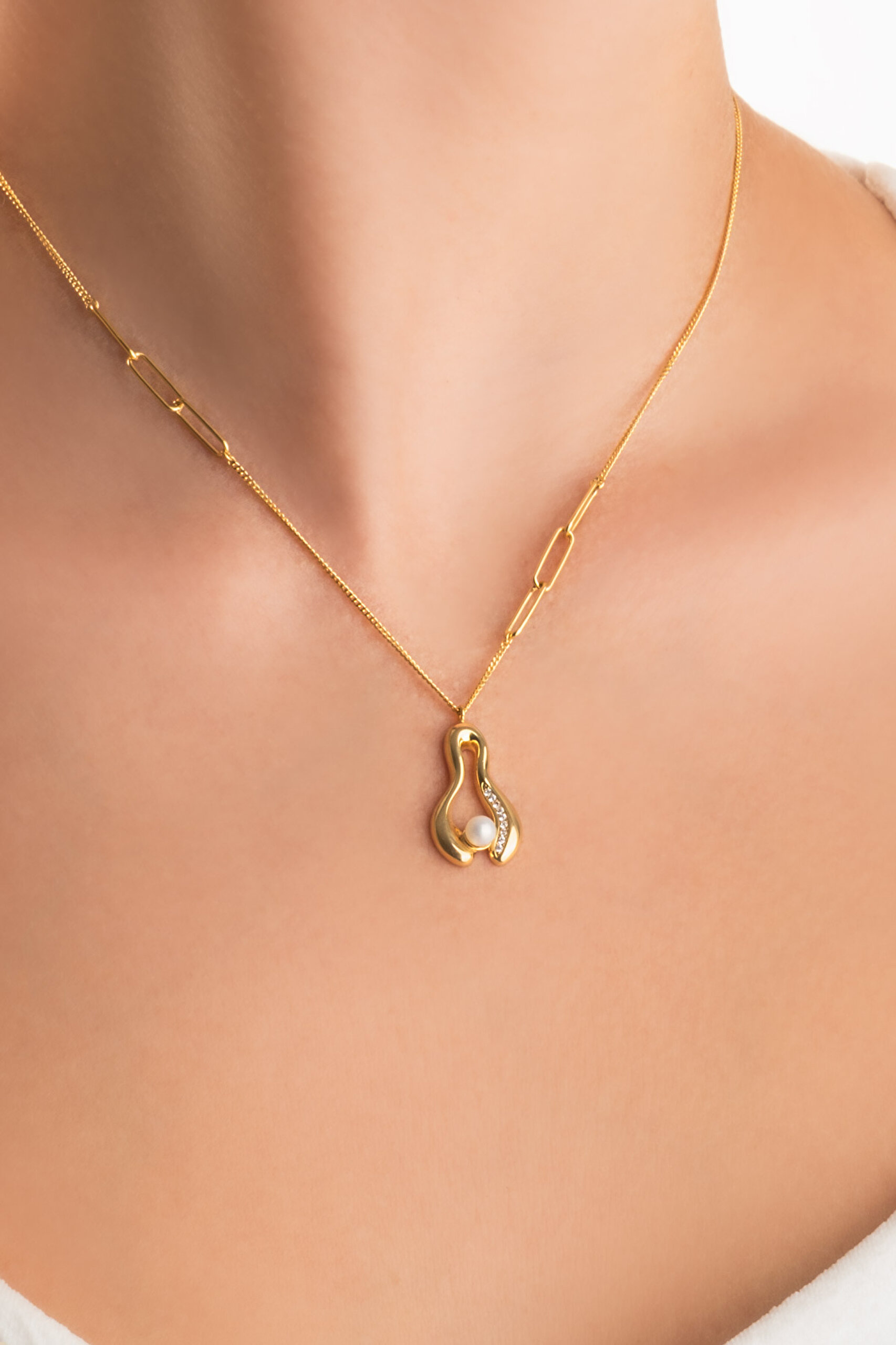 ⁠ Mariana 18 Ayar Sarı Altın Kaplama 44 Cm Gümüş İnci Kolye_1}