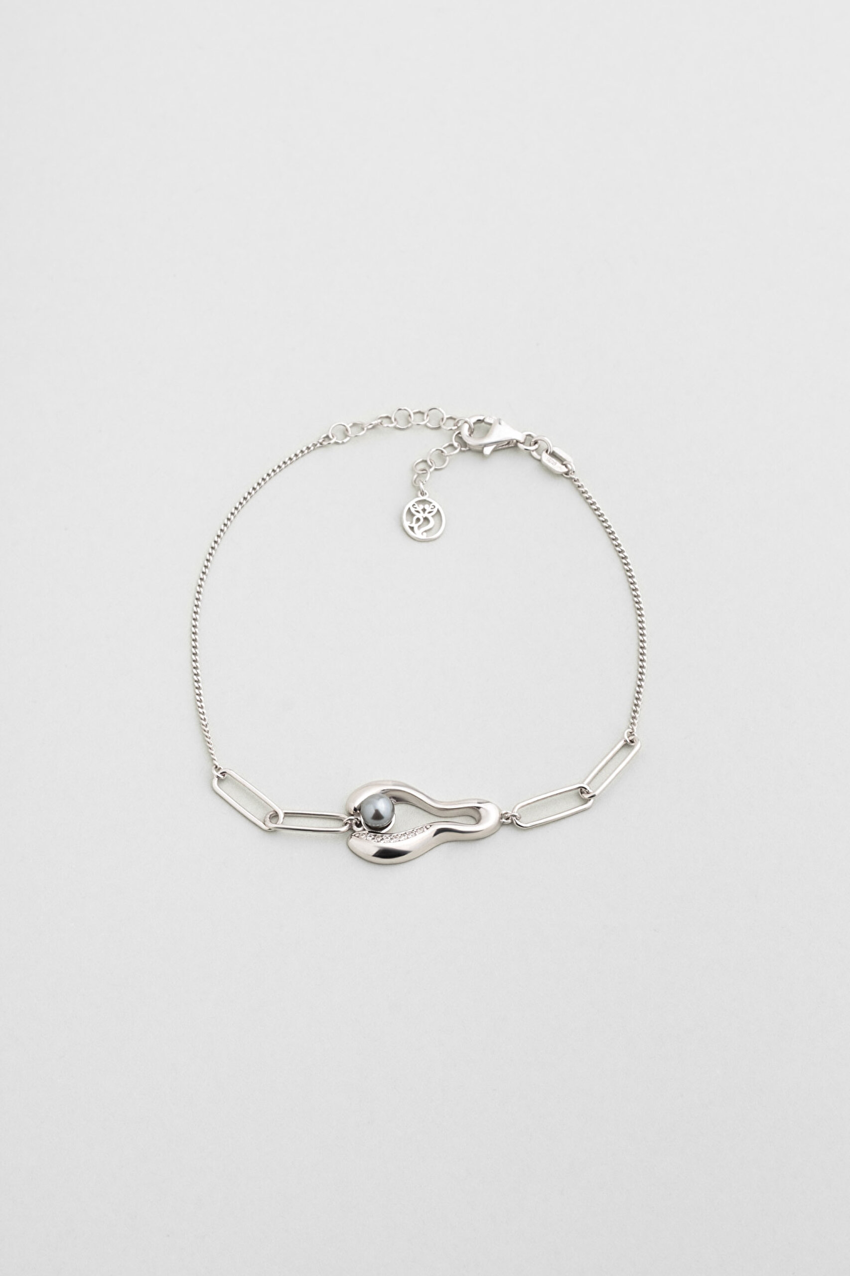 ⁠ Mariana 18 Ayar Beyaz Altın Kaplama 19 Cm Gümüş İnci Bileklik_0}