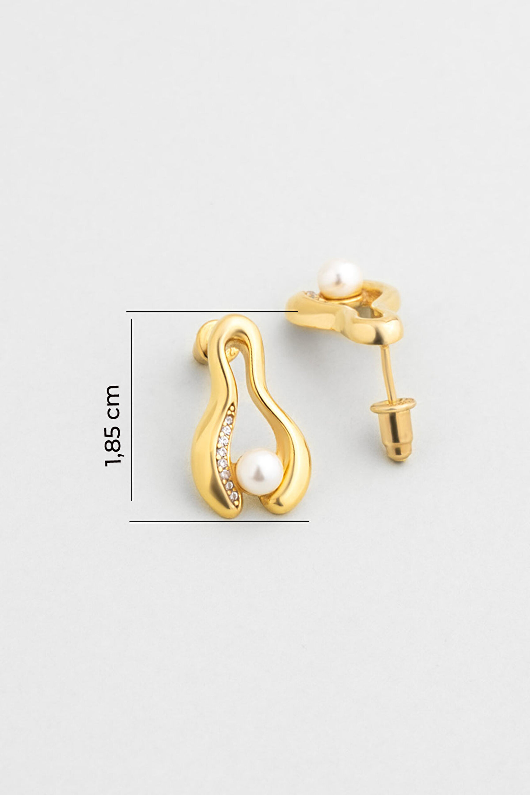 ⁠ Mariana 18 Ayar Sarı Altın Kaplama Gümüş İnci Küpe_2}